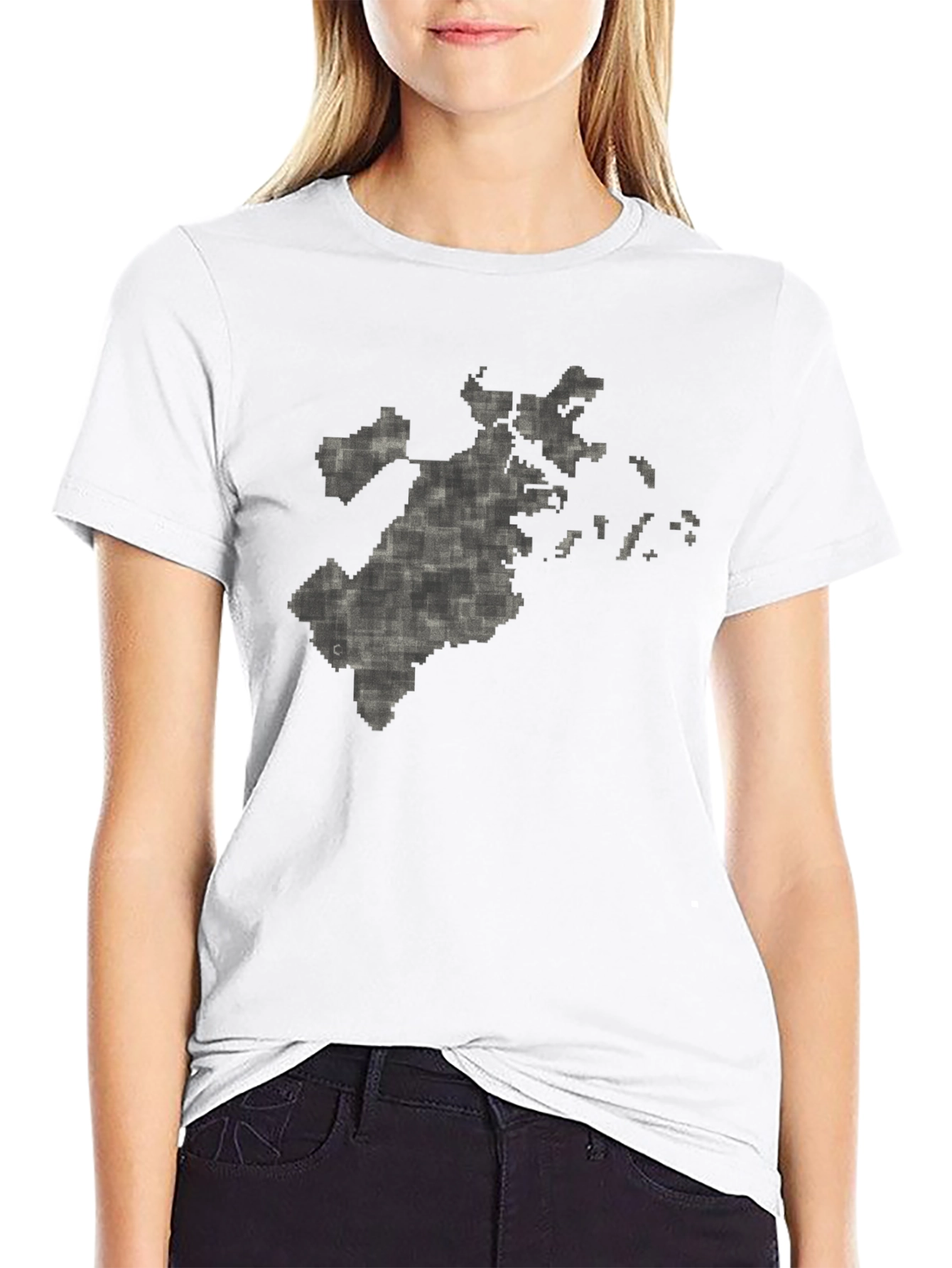 Pixelated Map Graphic Tee - Black Cotton Comfort