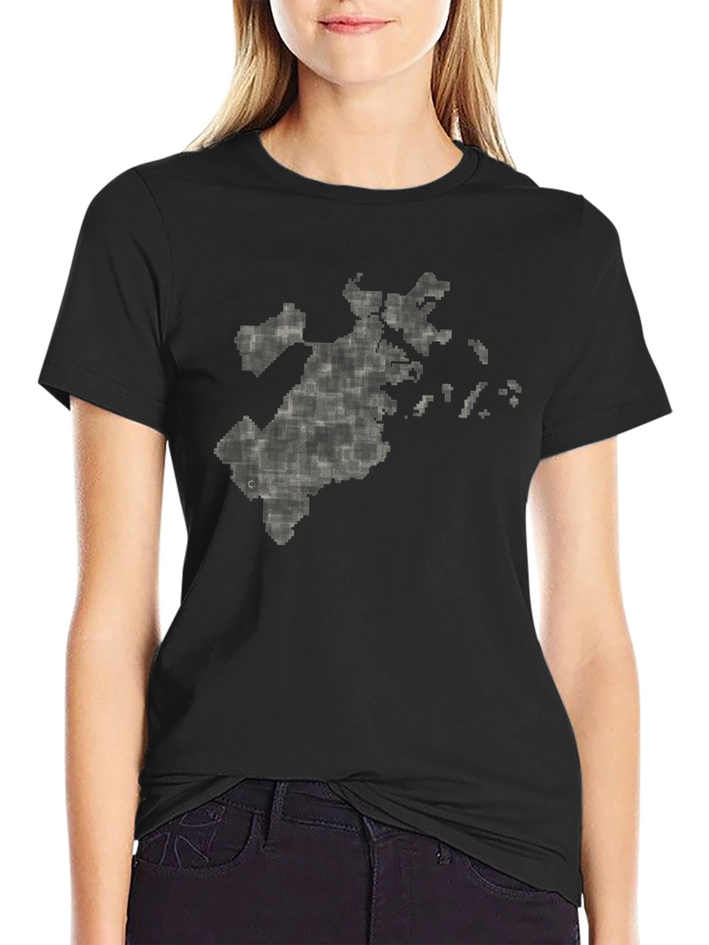Pixelated Map Graphic Tee - Black Cotton Comfort