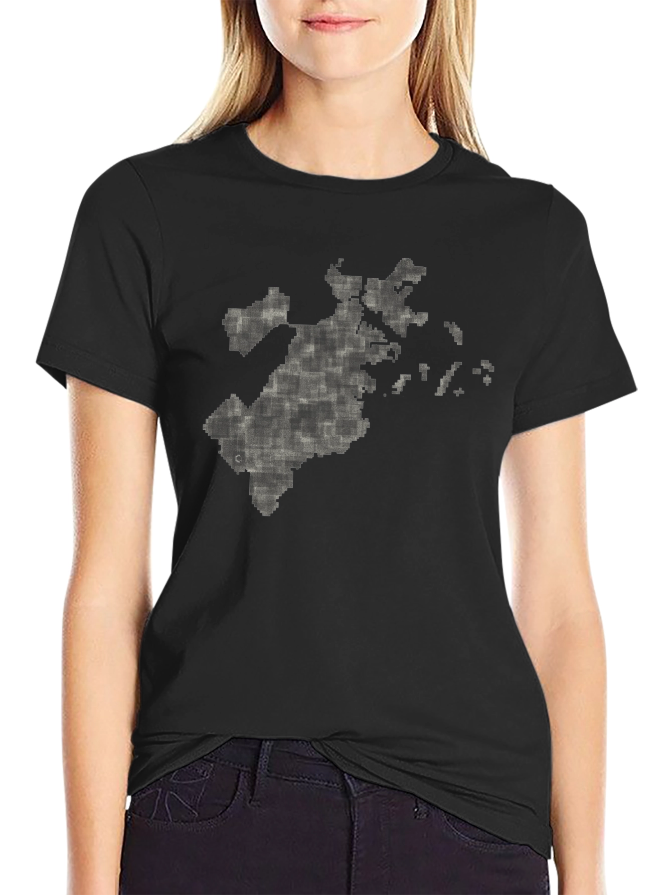 Pixelated Map Graphic Tee - Black Cotton Comfort