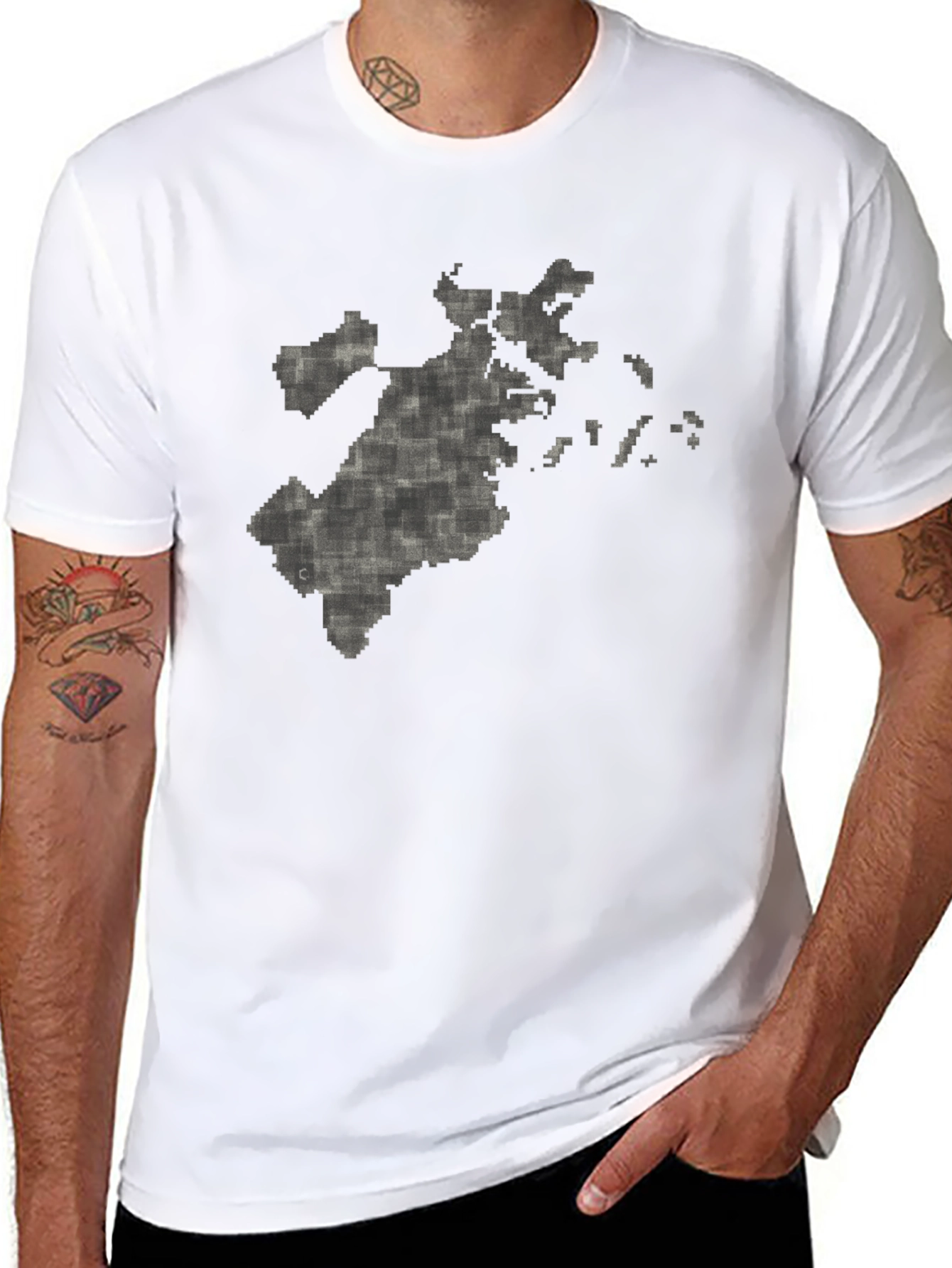 Pixelated Map Graphic Tee - Black Cotton Comfort