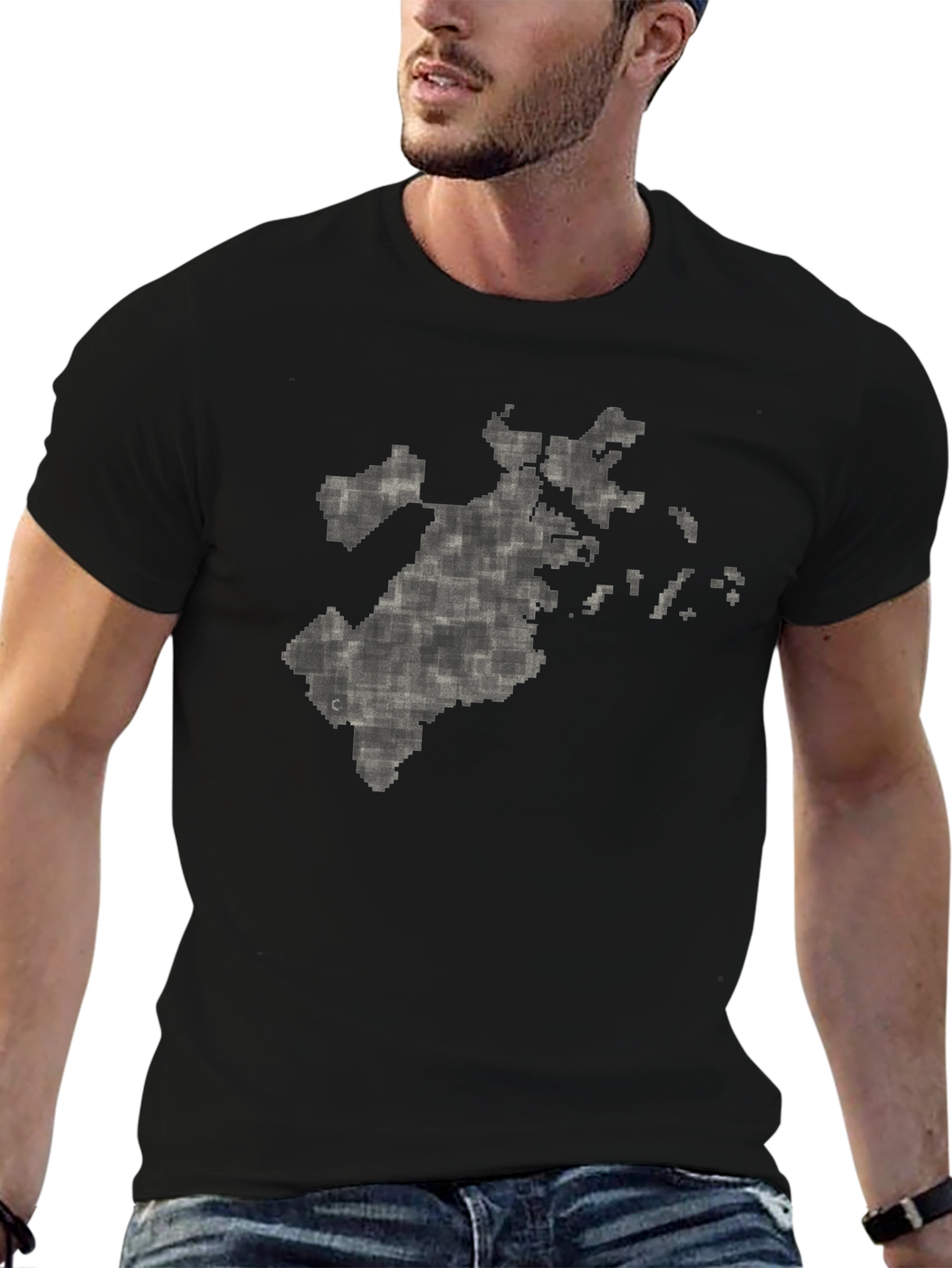 Pixelated Map Graphic Tee - Black Cotton Comfort