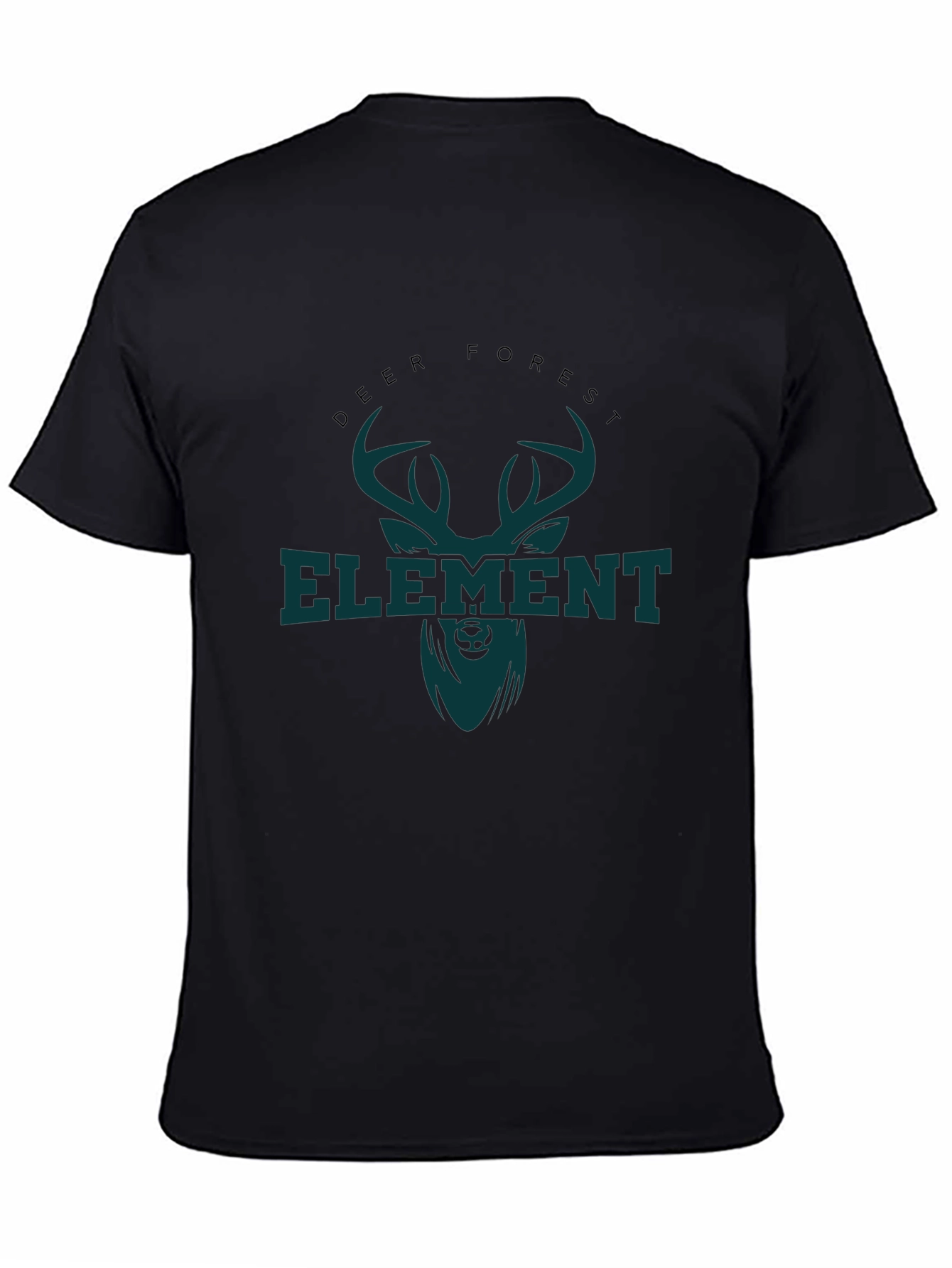 Deer Forest Element Graphic T-Shirt - Black
