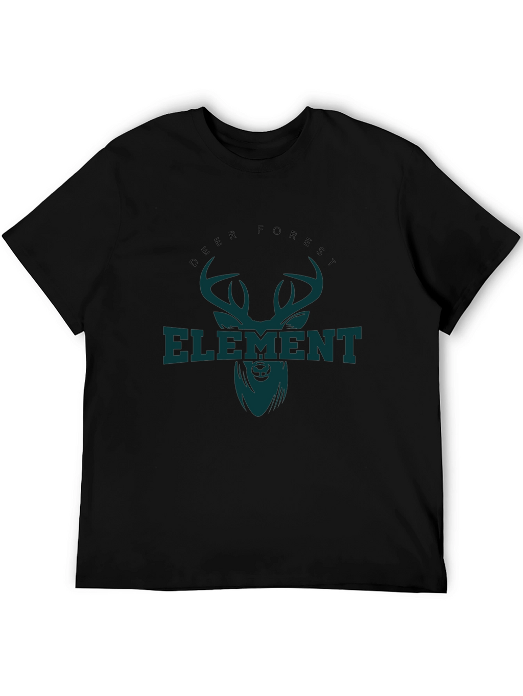 Deer Forest Element Graphic T-Shirt - Black