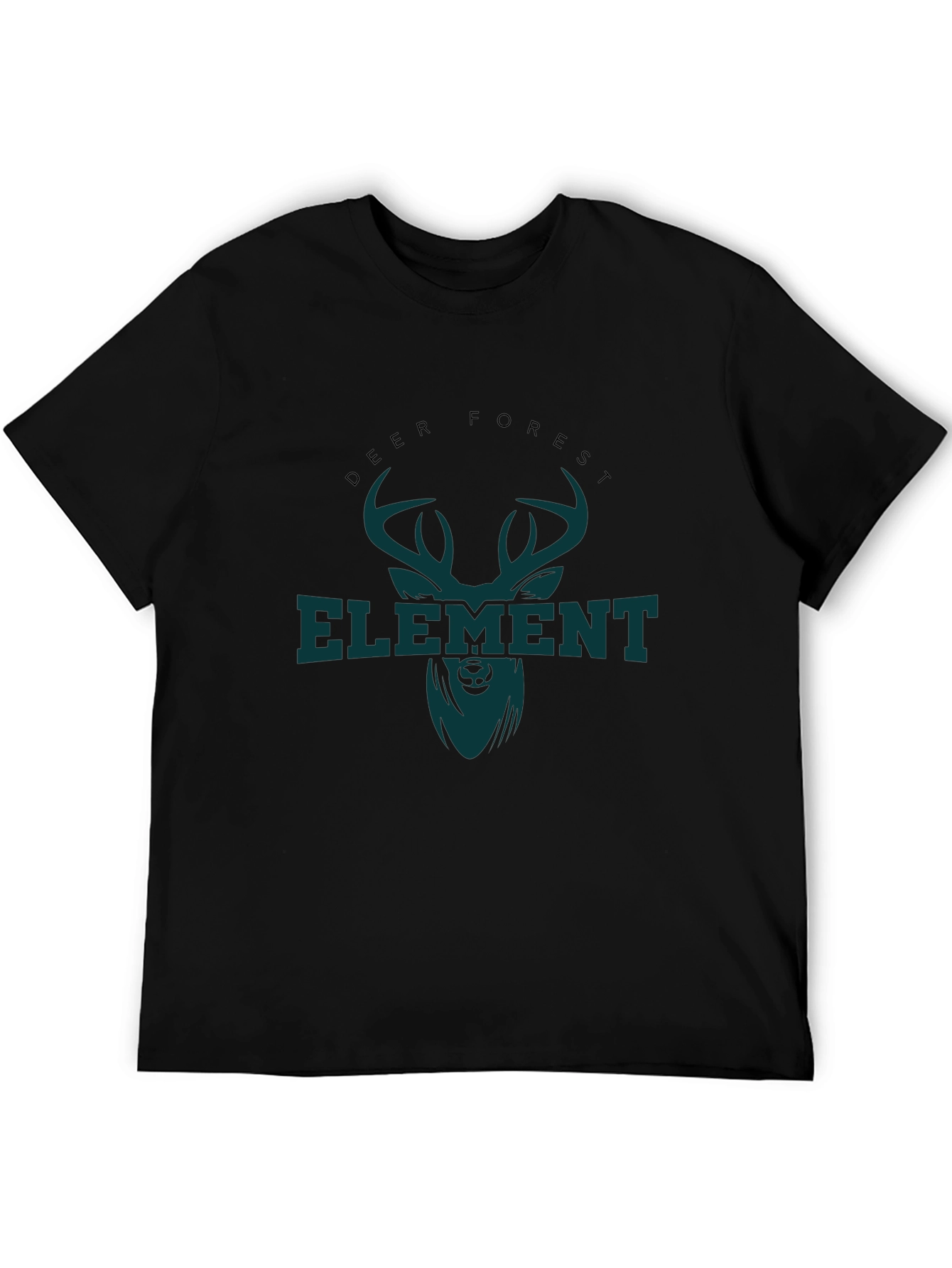 Deer Forest Element Graphic T-Shirt - Black