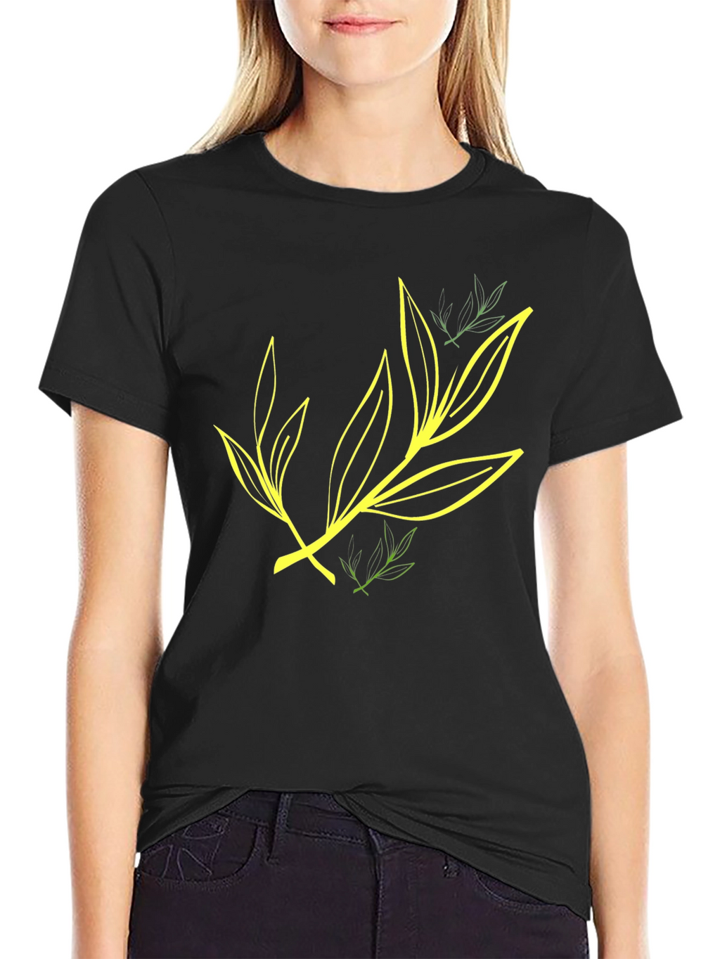 Leaf Design Black T-Shirt for Casual Wear