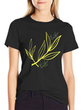 Leaf Design Black T-Shirt for Casual Wear