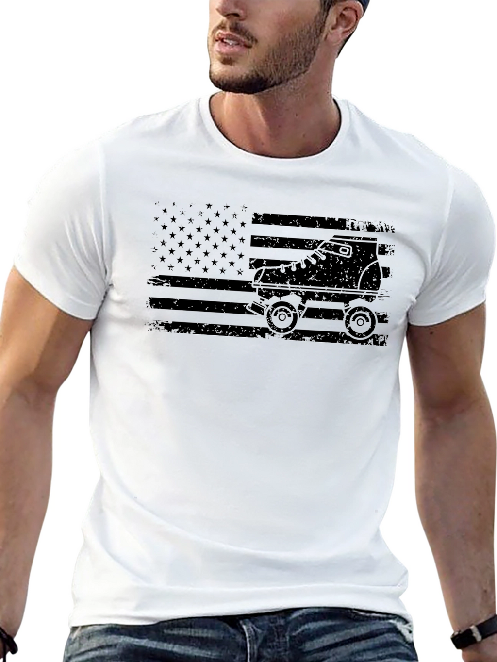 Roller Skate American Flag Black T-Shirt