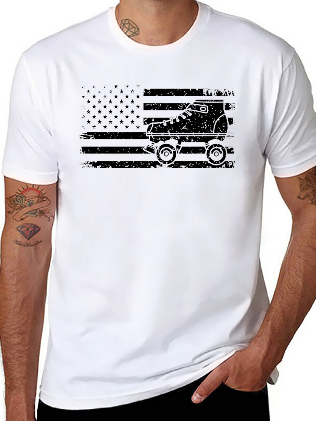 Roller Skate American Flag Black T-Shirt