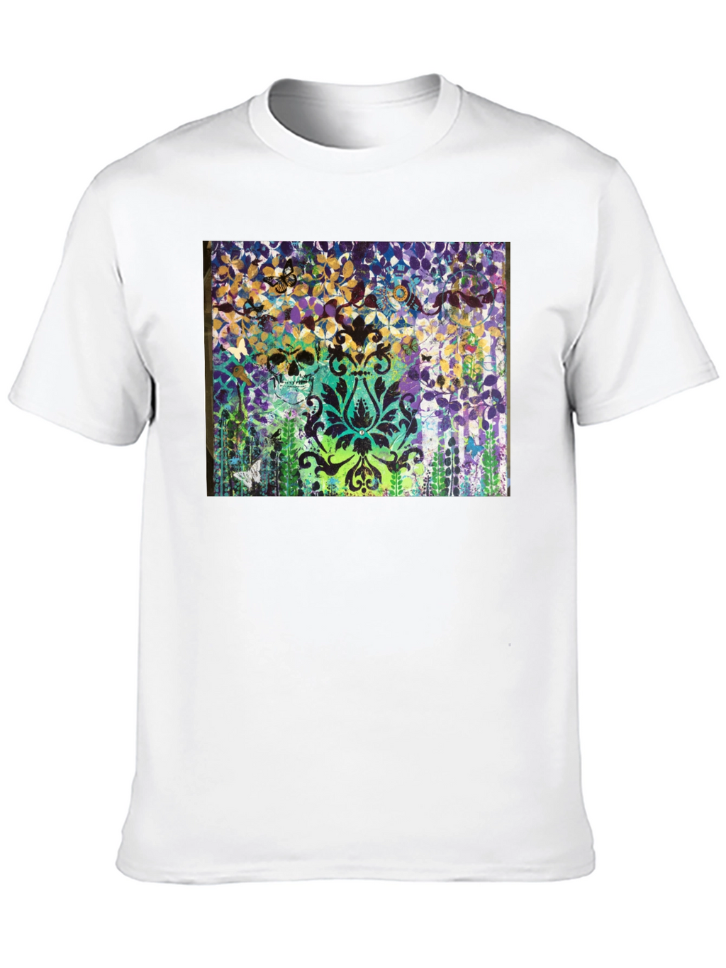 Skull & Floral Graphic Print Black T-Shirt