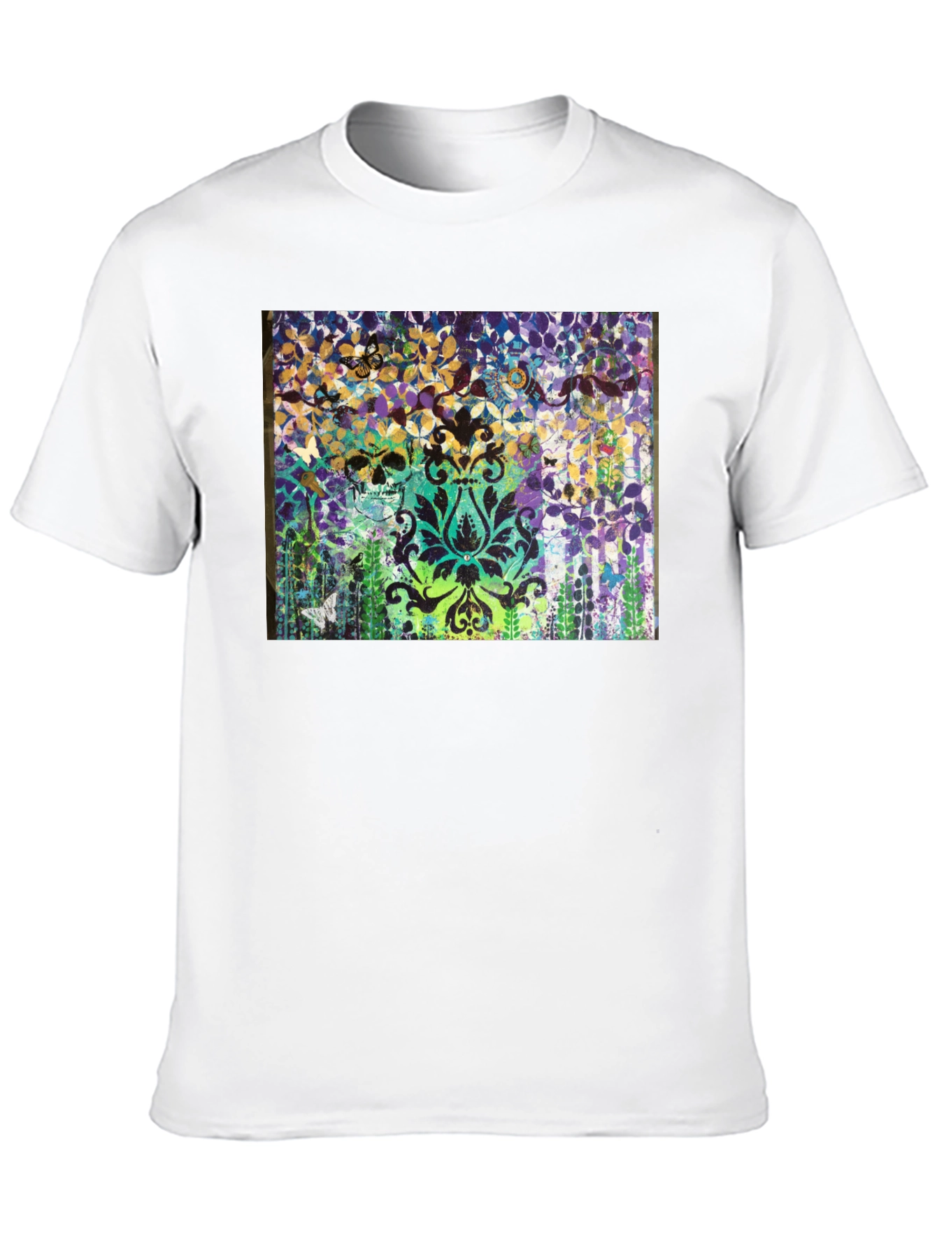 Skull & Floral Graphic Print Black T-Shirt