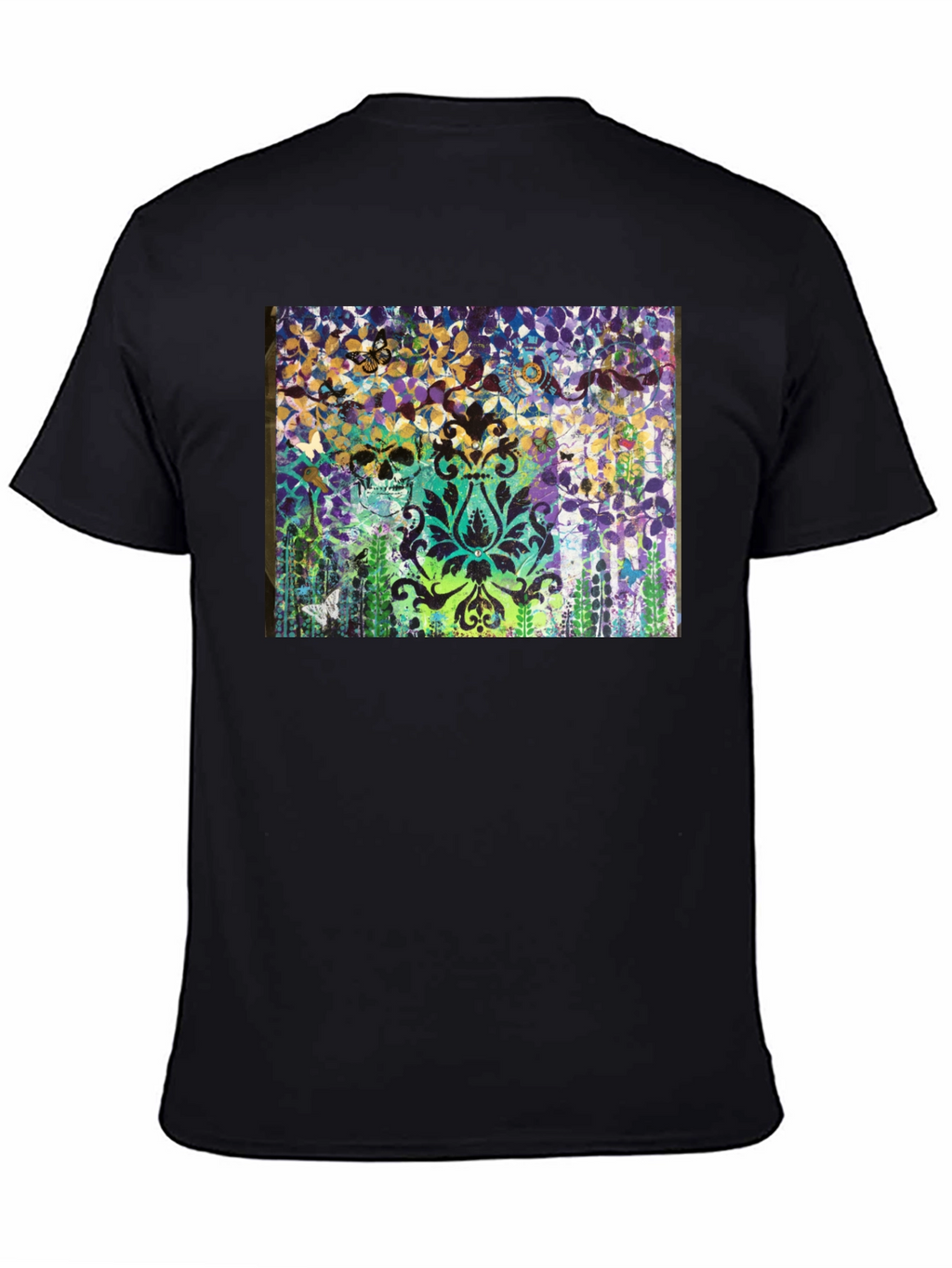 Skull & Floral Graphic Print Black T-Shirt