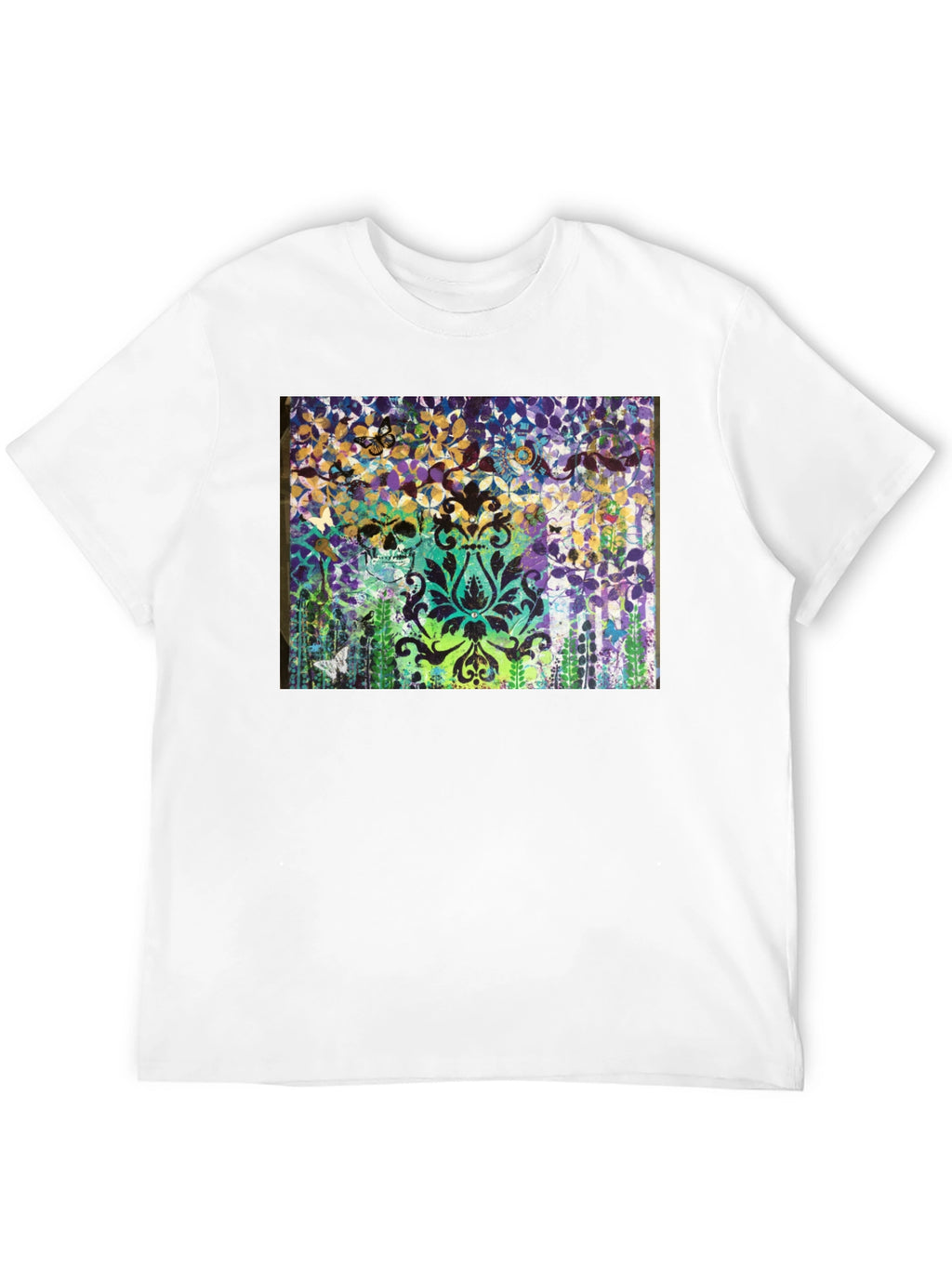 Skull & Floral Graphic Print Black T-Shirt