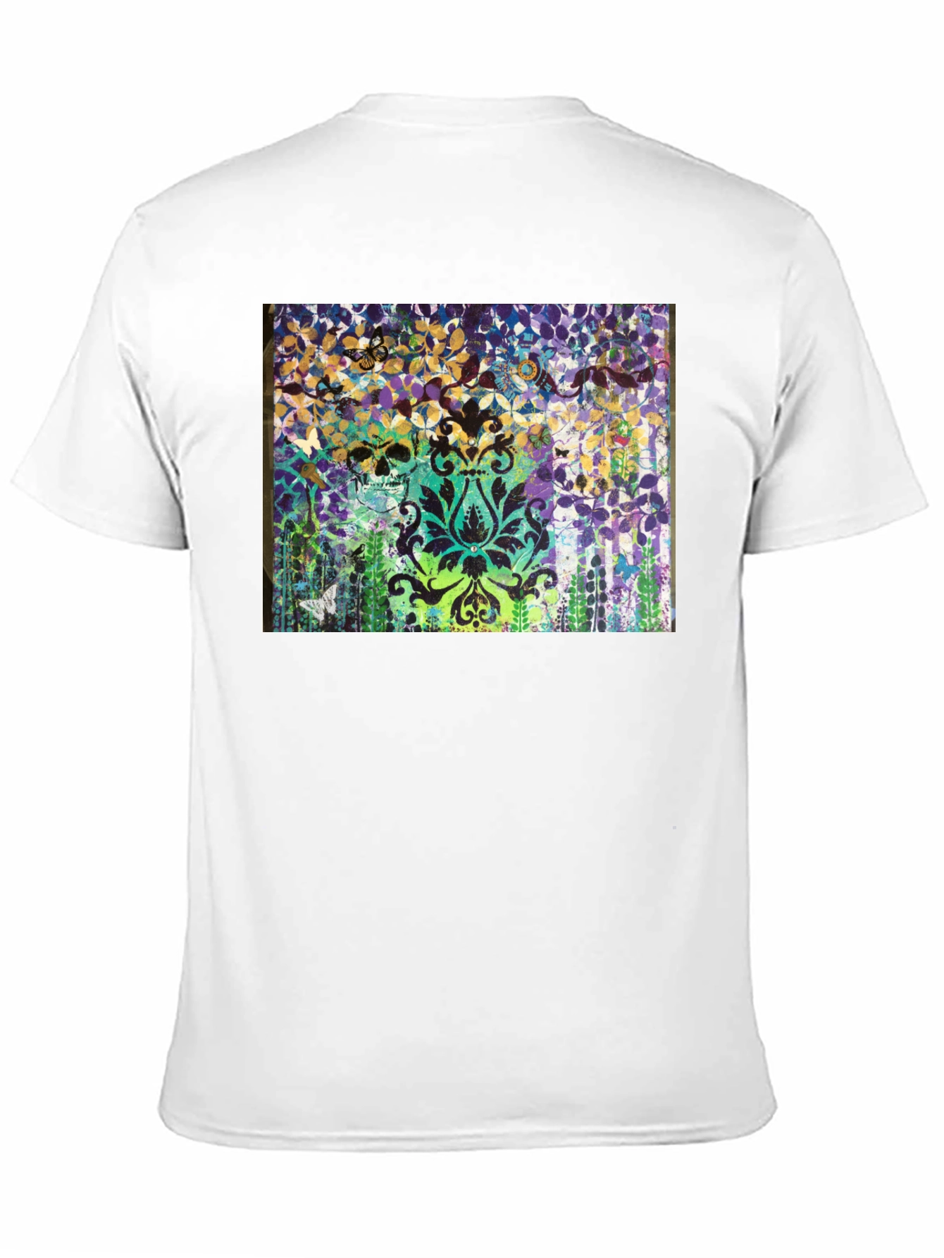 Skull & Floral Graphic Print Black T-Shirt