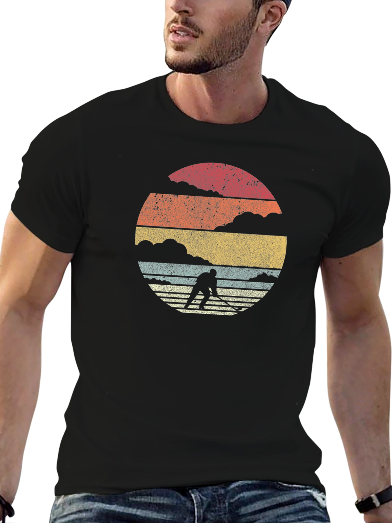 Retro Hockey Sunset Graphic T-Shirt