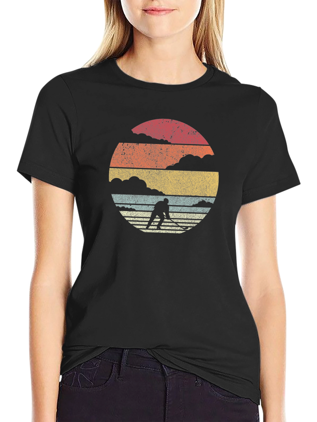 Retro Hockey Sunset Graphic T-Shirt