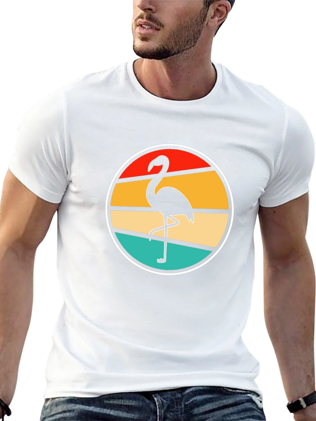 Retro Flamingo Sunset Black T-Shirt