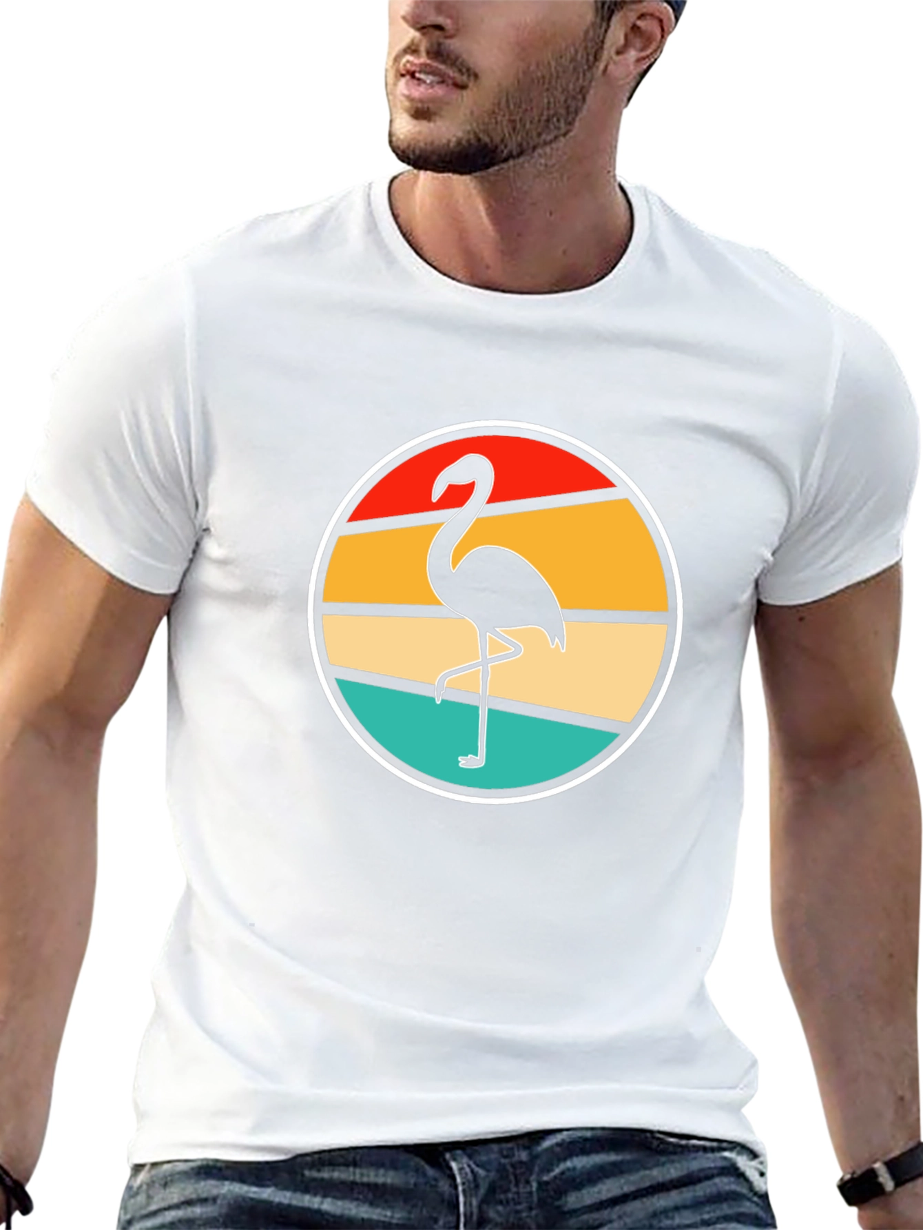 Retro Flamingo Sunset Black T-Shirt