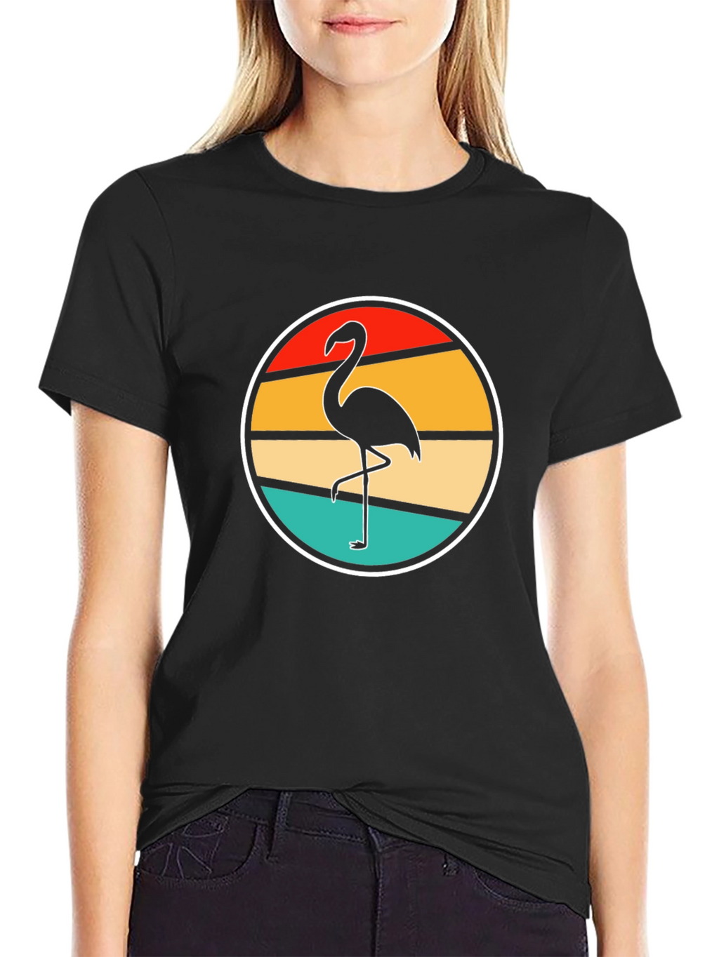 Retro Flamingo Sunset Black T-Shirt