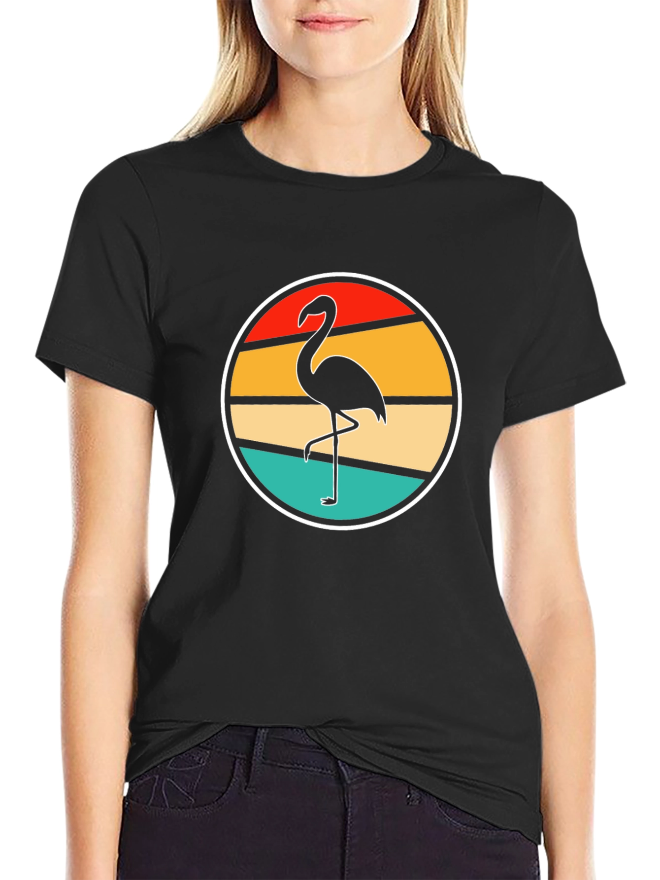 Retro Flamingo Sunset Black T-Shirt
