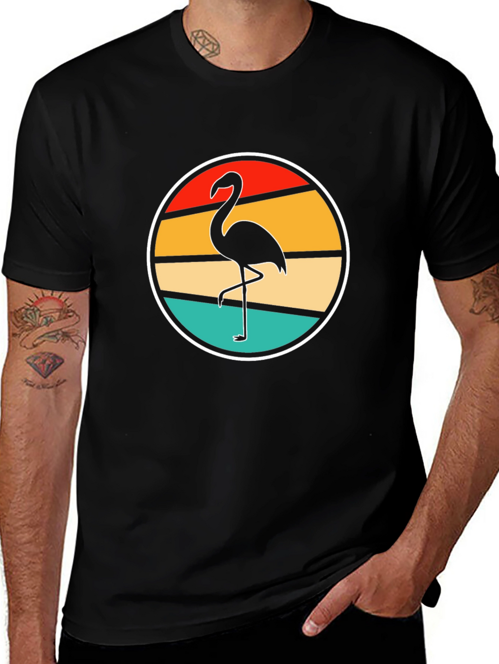 Retro Flamingo Sunset Black T-Shirt