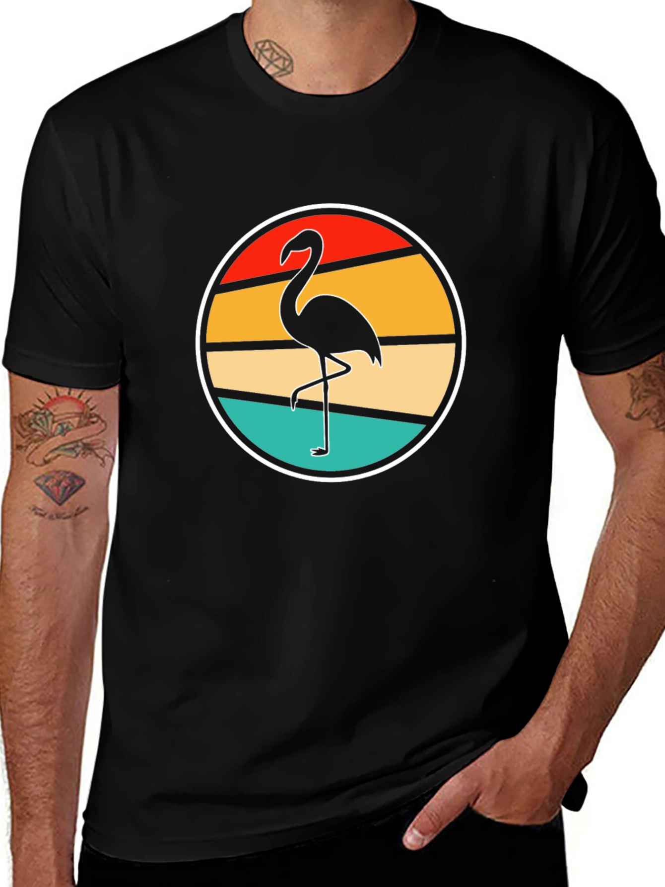 Retro Flamingo Sunset Black T-Shirt