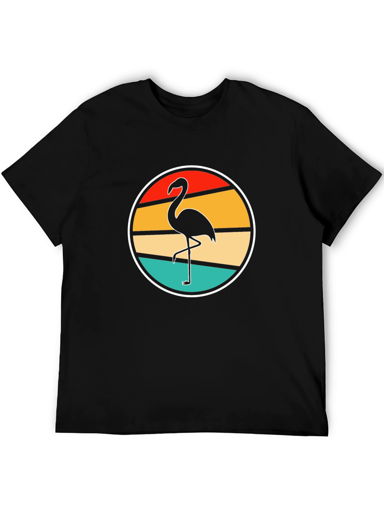 Retro Flamingo Sunset Black T-Shirt