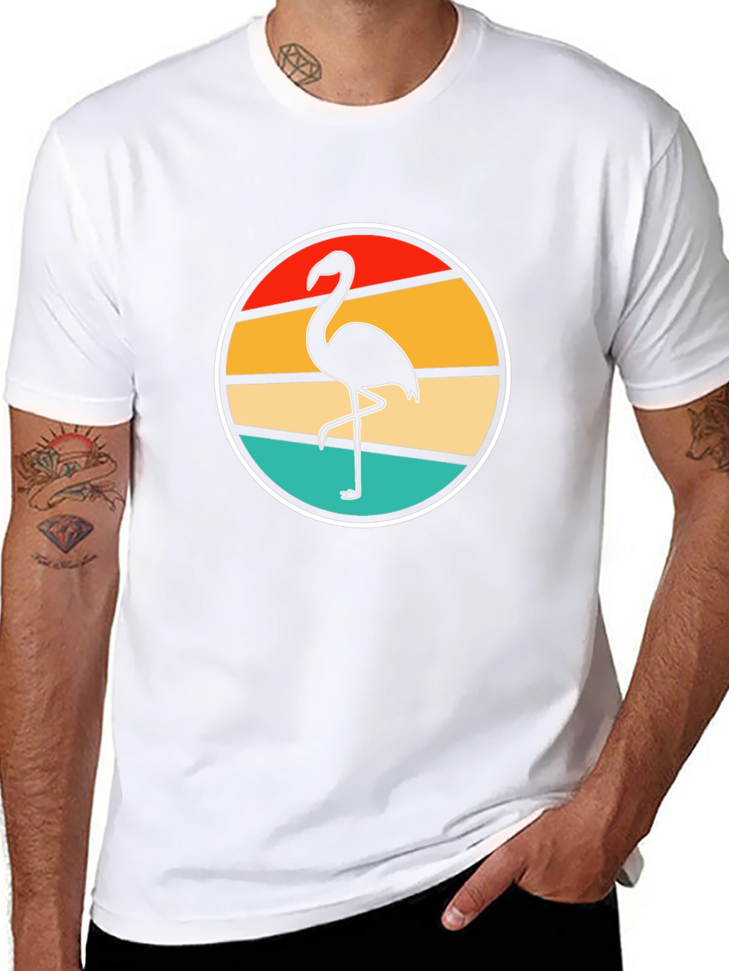 Retro Flamingo Sunset Black T-Shirt