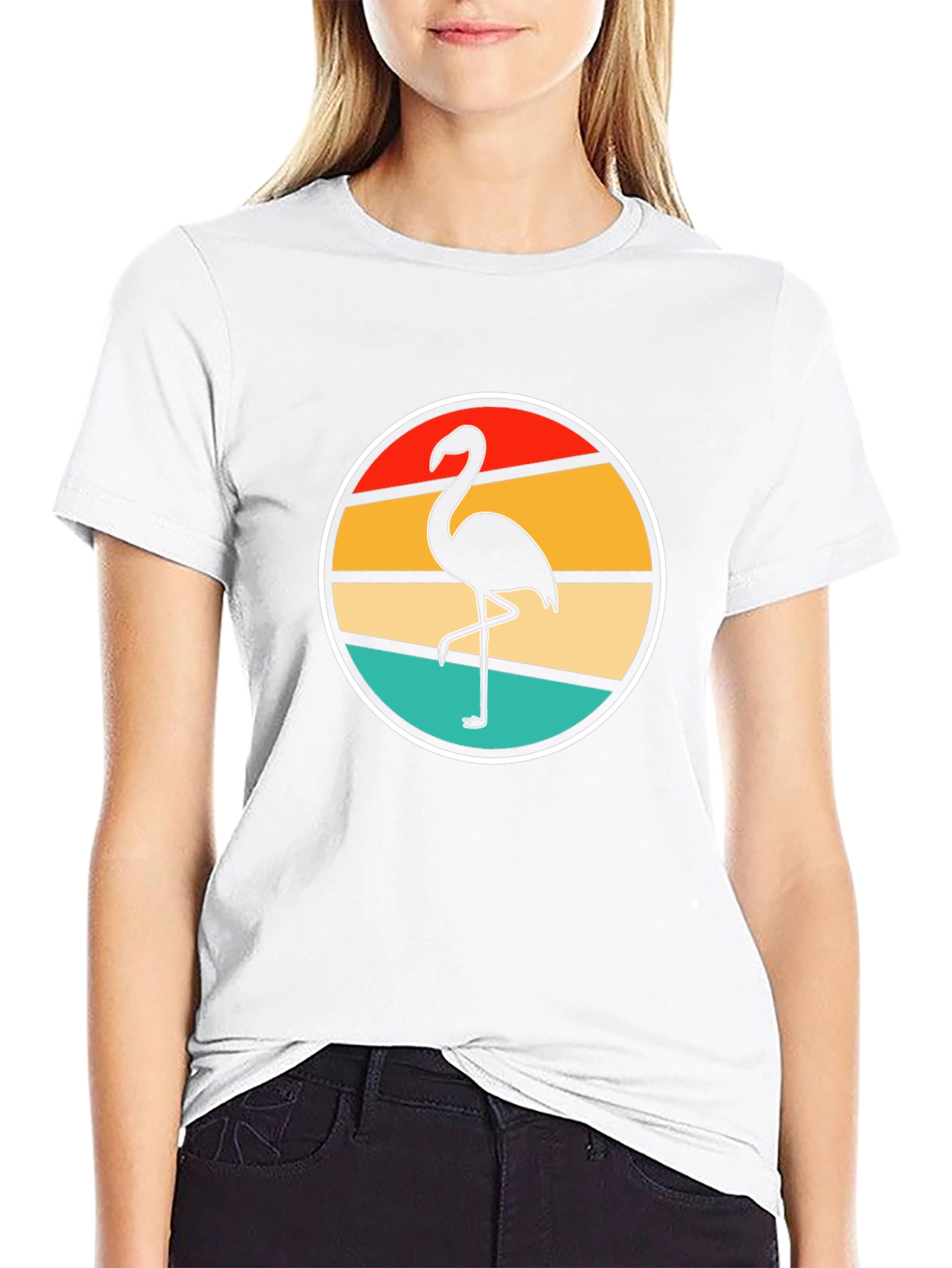 Retro Flamingo Sunset Black T-Shirt