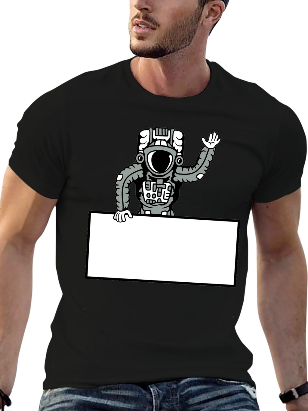 Astronaut Graphic Print Mens Black T-Shirt