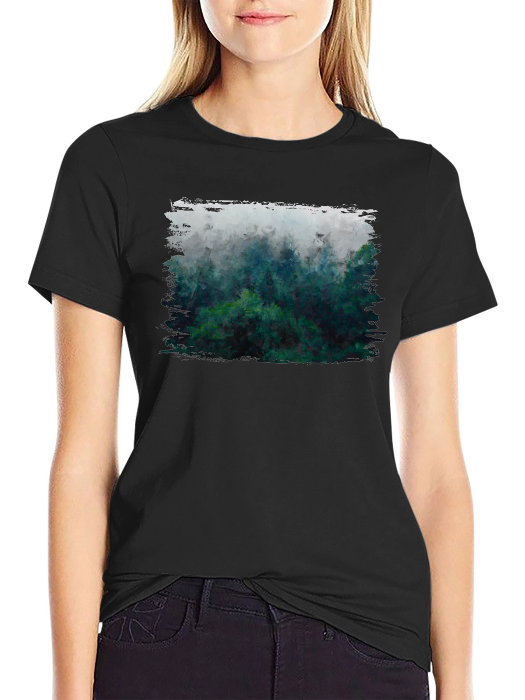 Misty Forest Graphic Tee - Black Cotton Blend