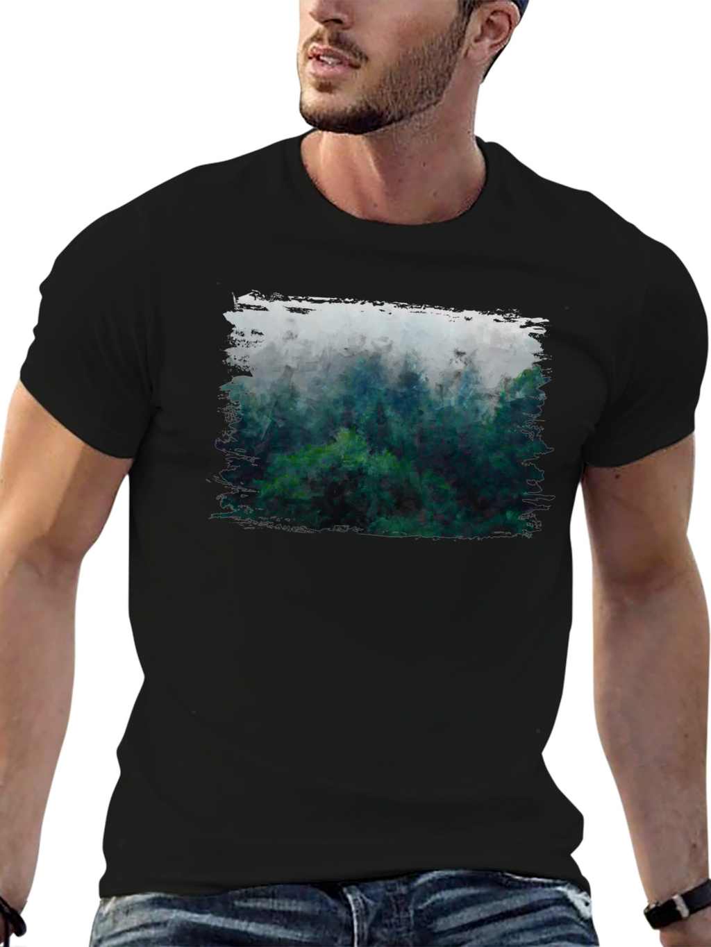 Misty Forest Graphic Tee - Black Cotton Blend
