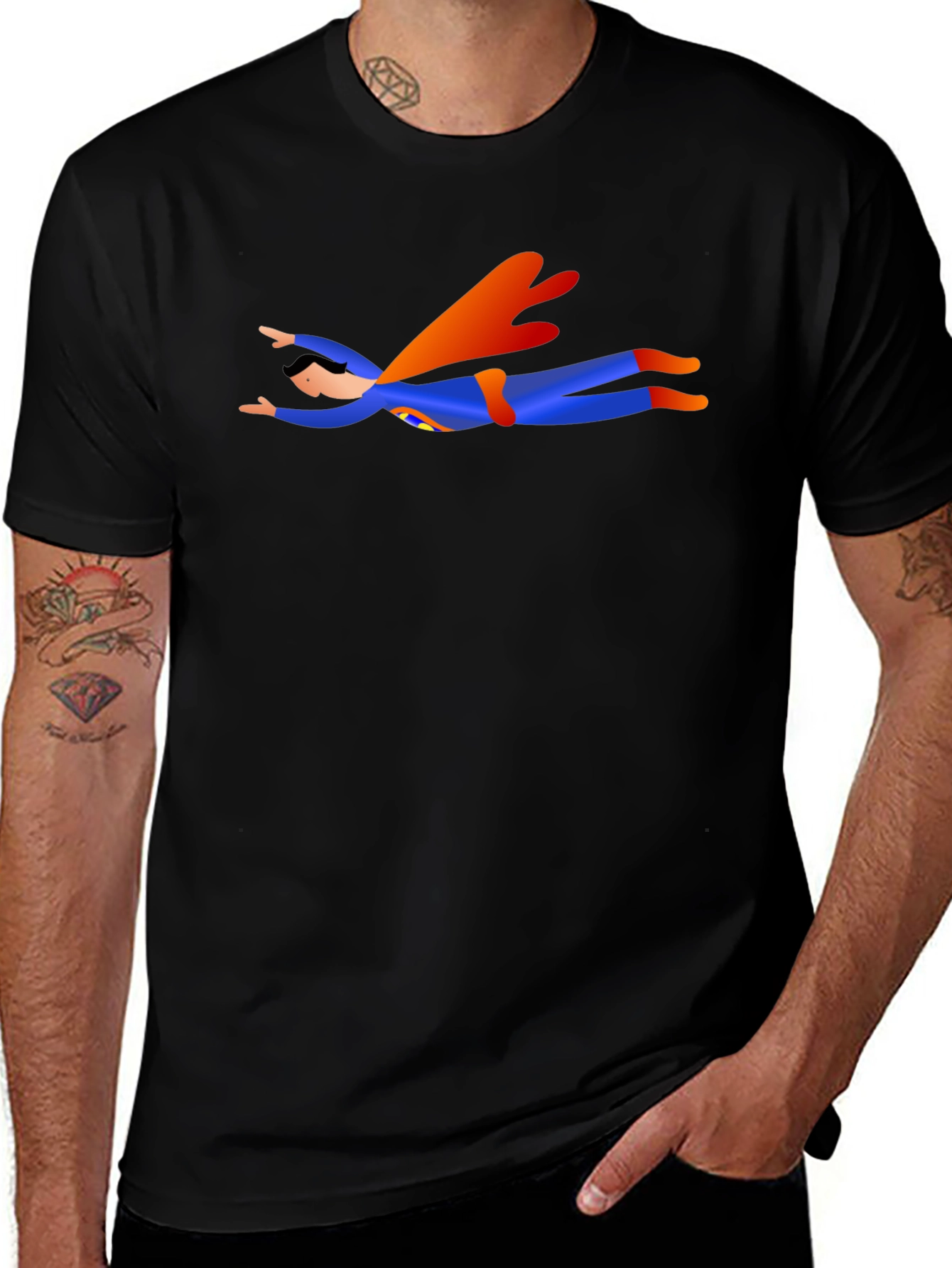 Super Hero Cartoon Black T-Shirt