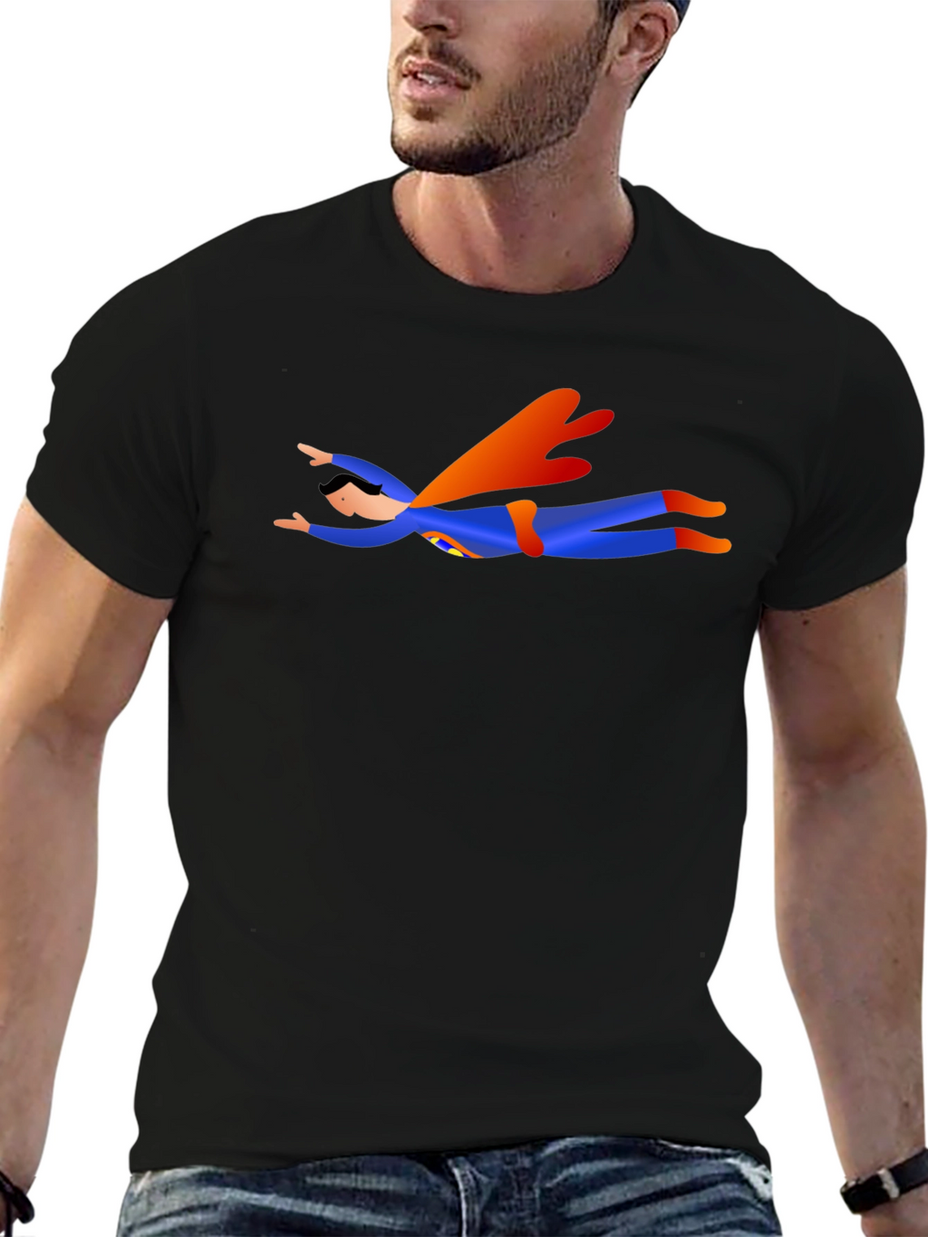 Super Hero Cartoon Black T-Shirt