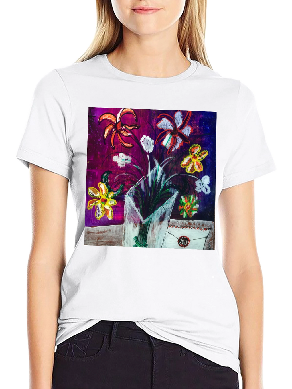 Floral Art T-Shirt - Unique Painted Design