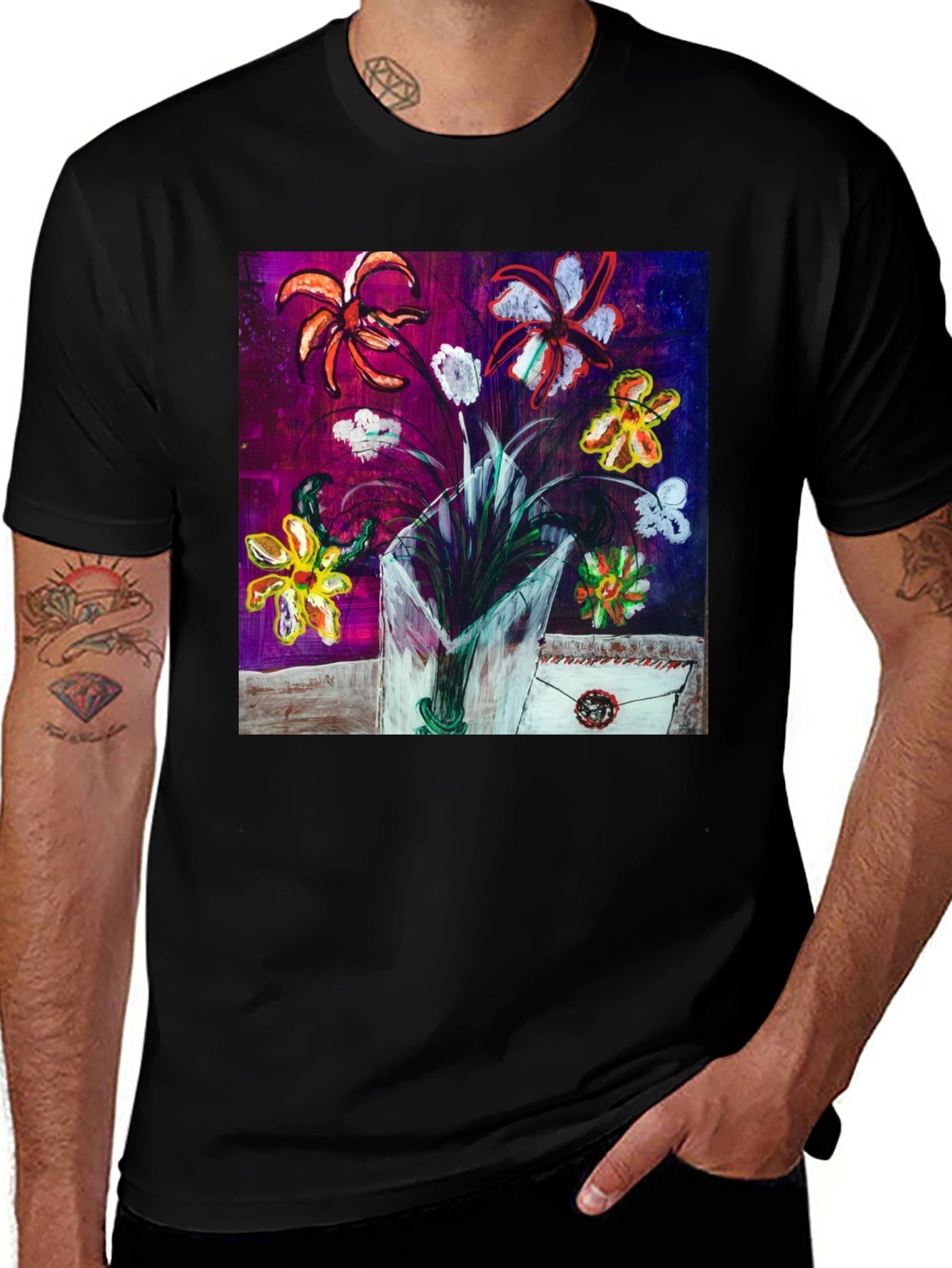 Floral Art T-Shirt - Unique Painted Design