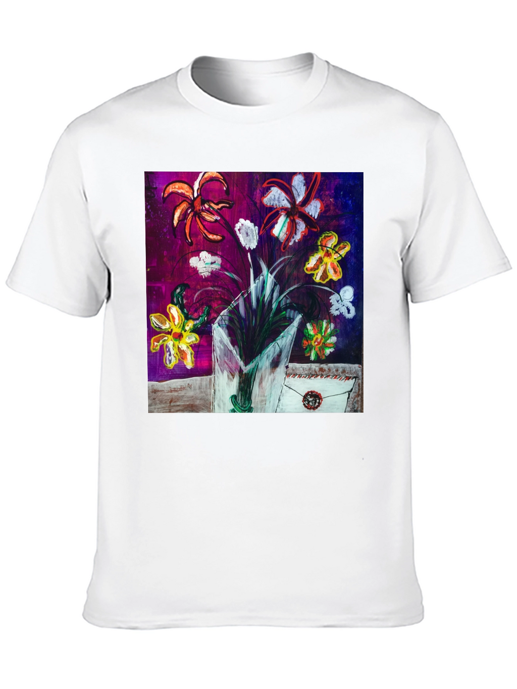 Floral Art T-Shirt - Unique Painted Design