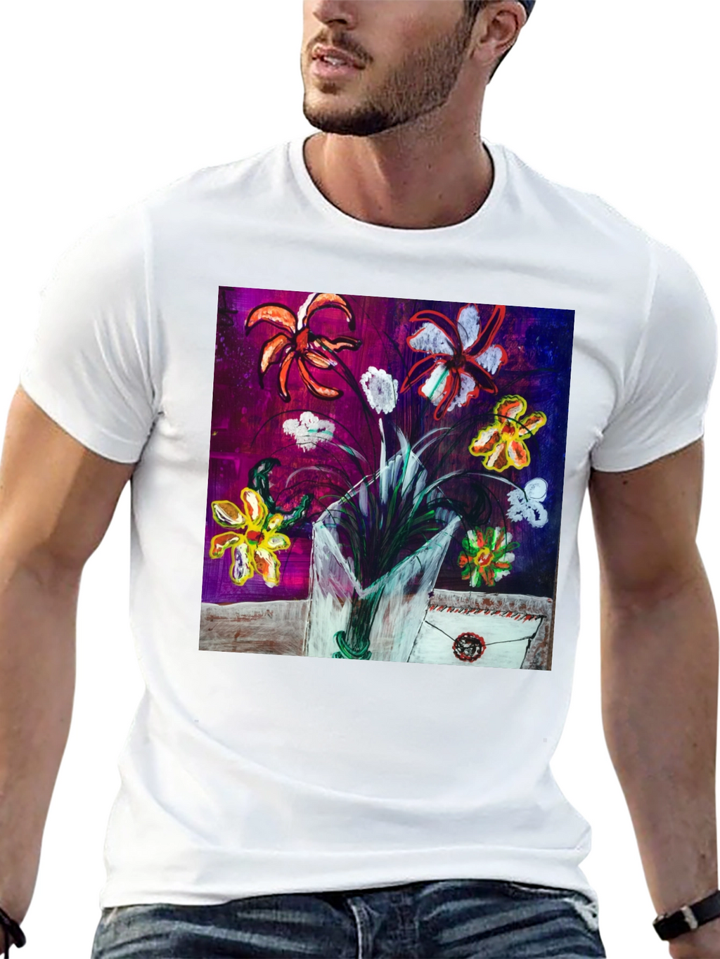 Floral Art T-Shirt - Unique Painted Design