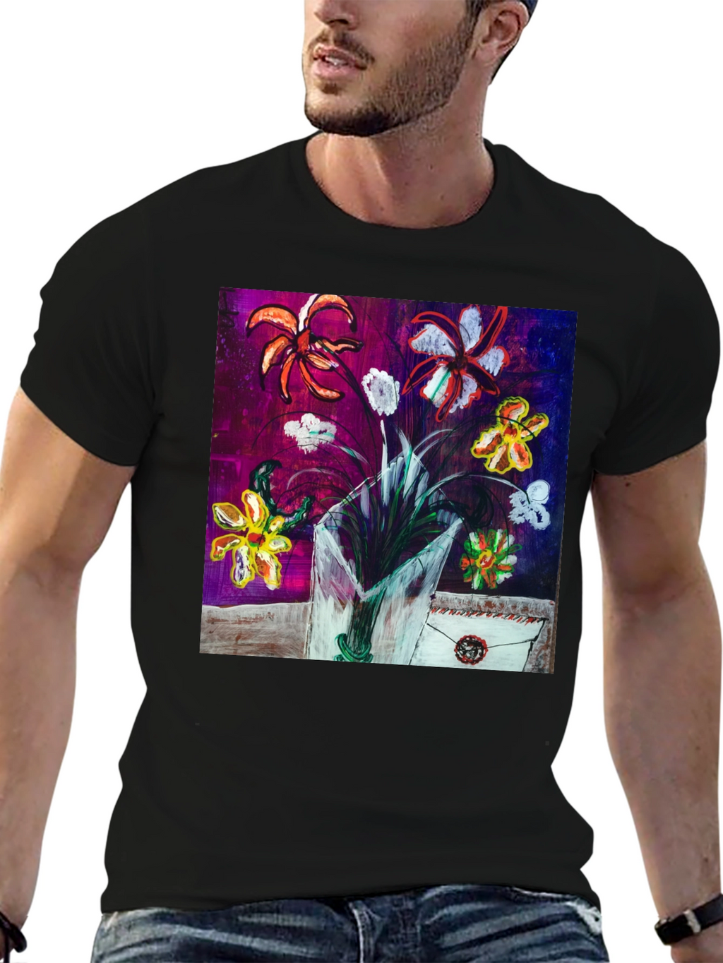 Floral Art T-Shirt - Unique Painted Design