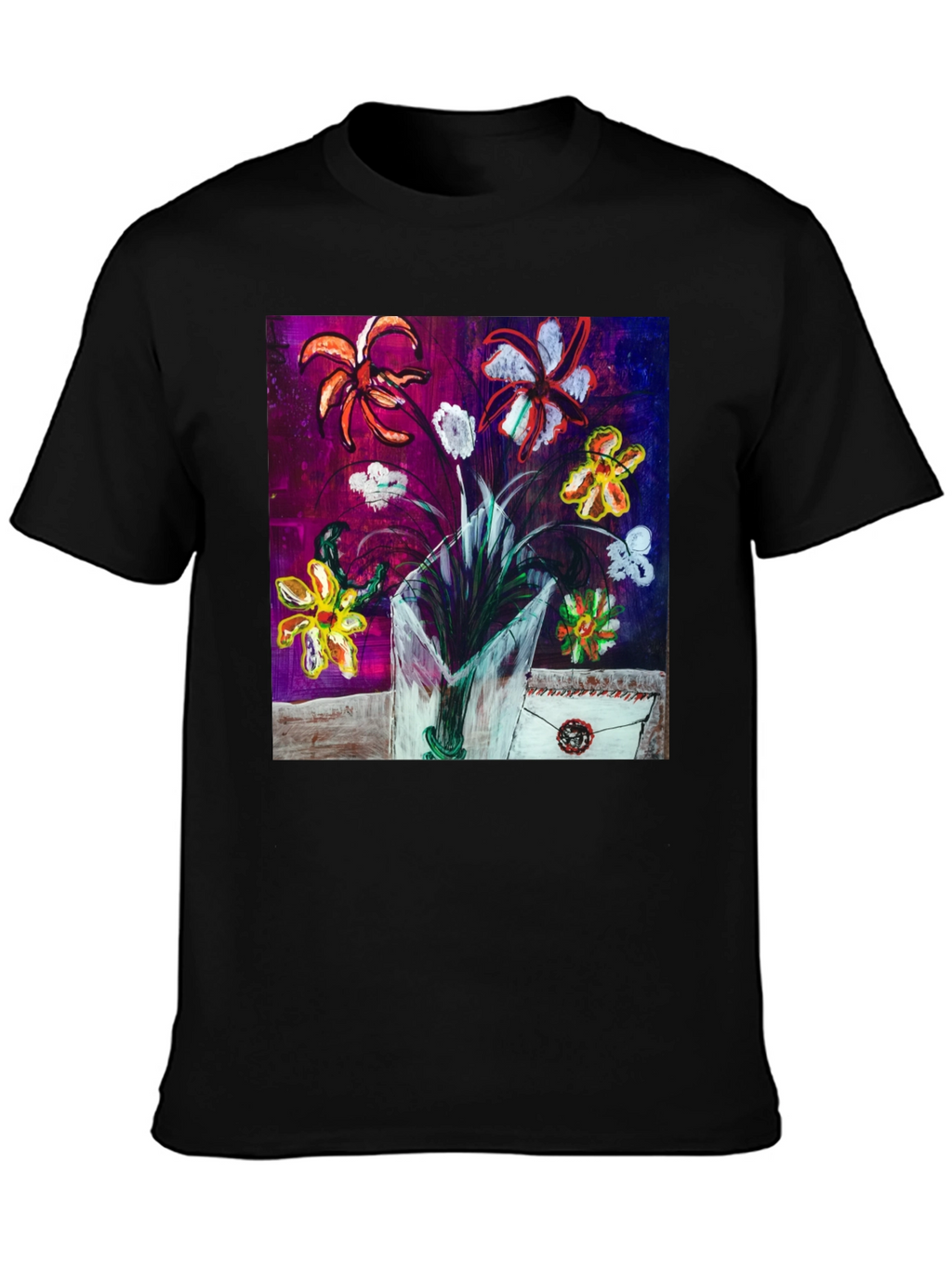 Floral Art T-Shirt - Unique Painted Design