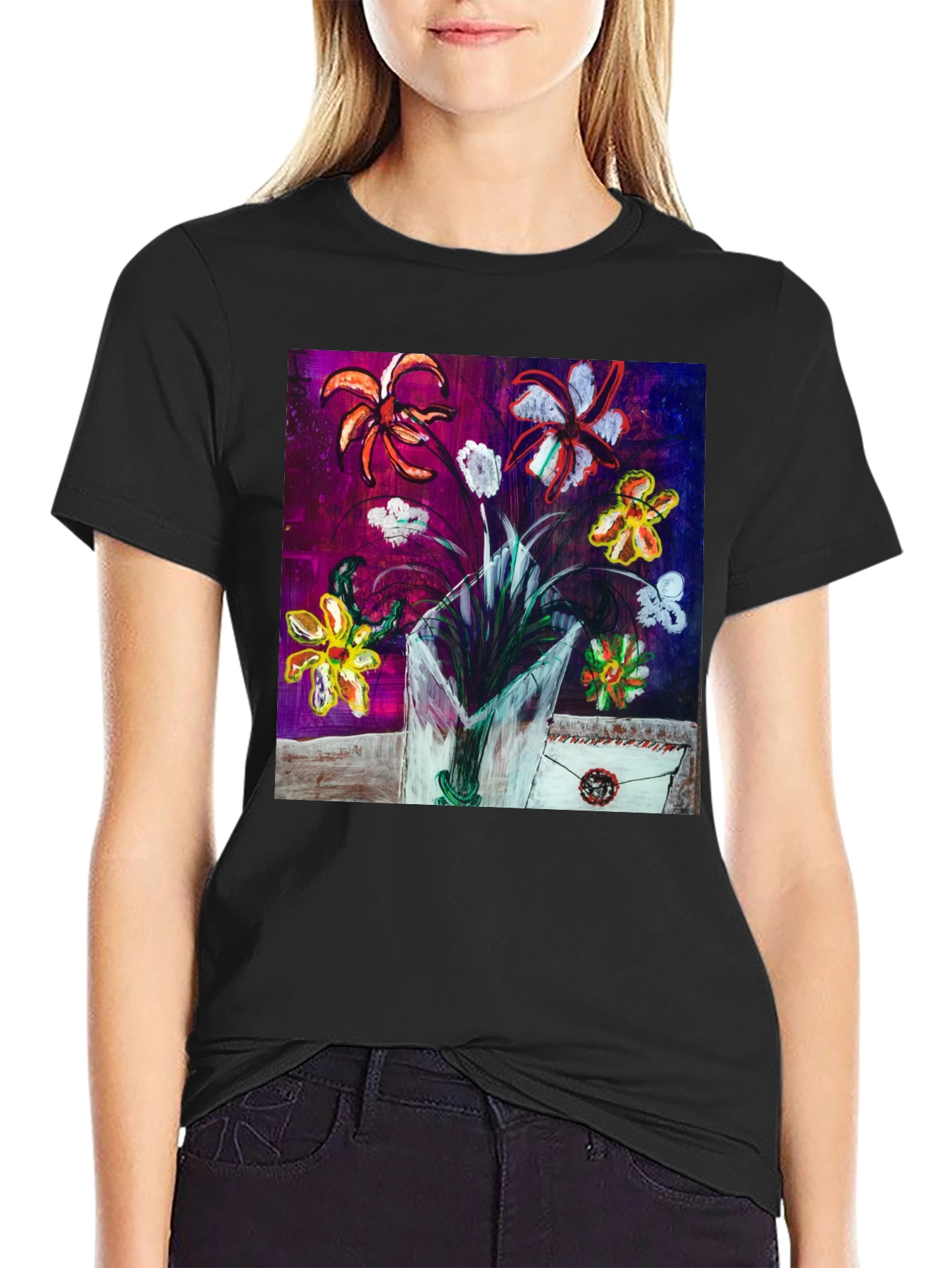 Floral Art T-Shirt - Unique Painted Design
