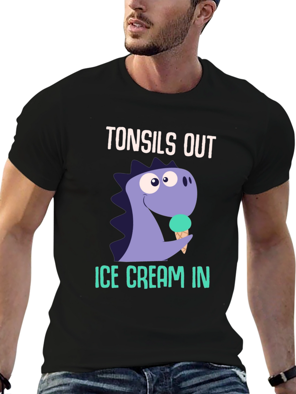Tonsils Out Ice Cream In Dinosaur Graphic T-Shirt