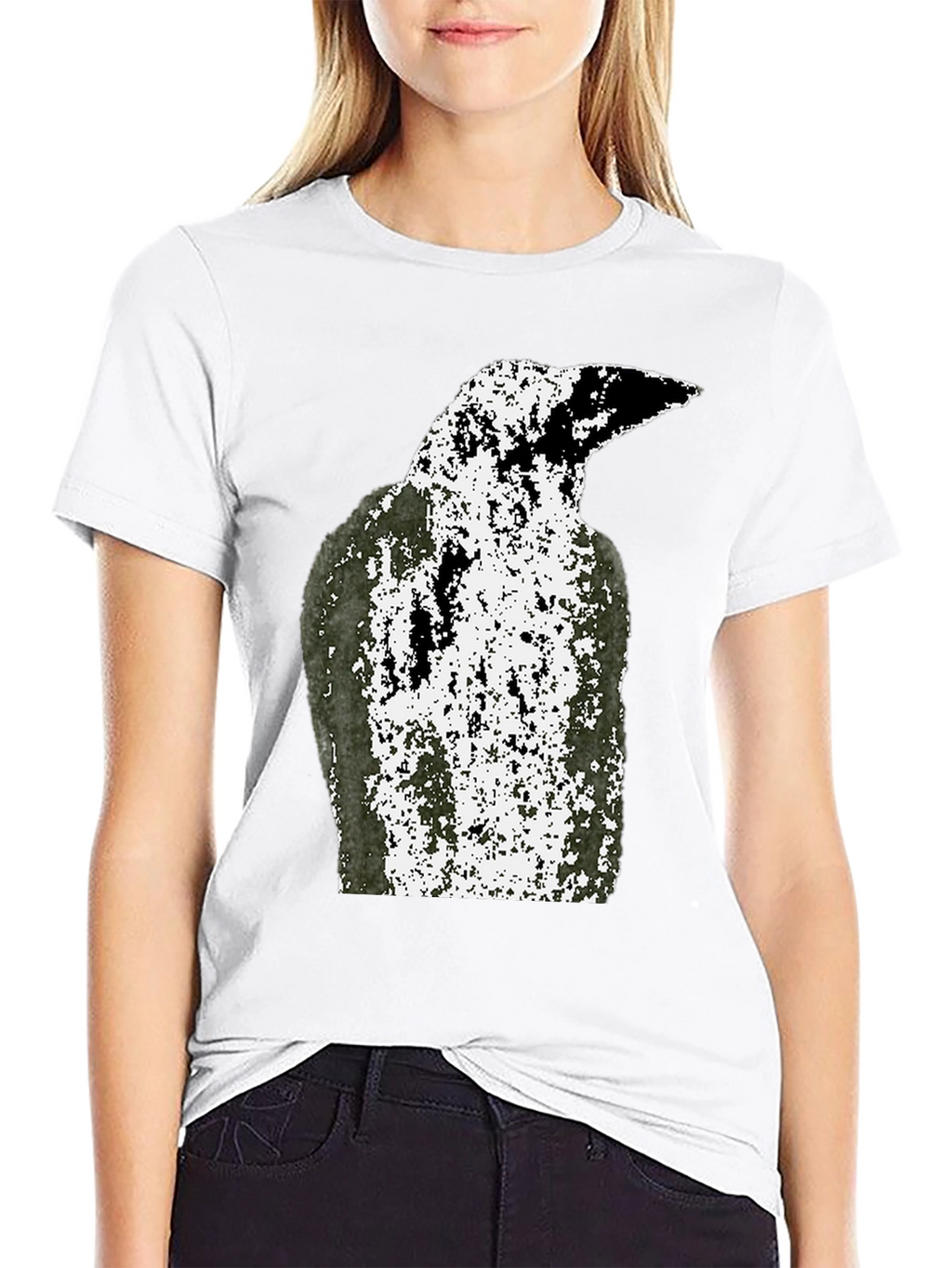 Grunge Raven Graphic Tee - Black Cotton T-Shirt