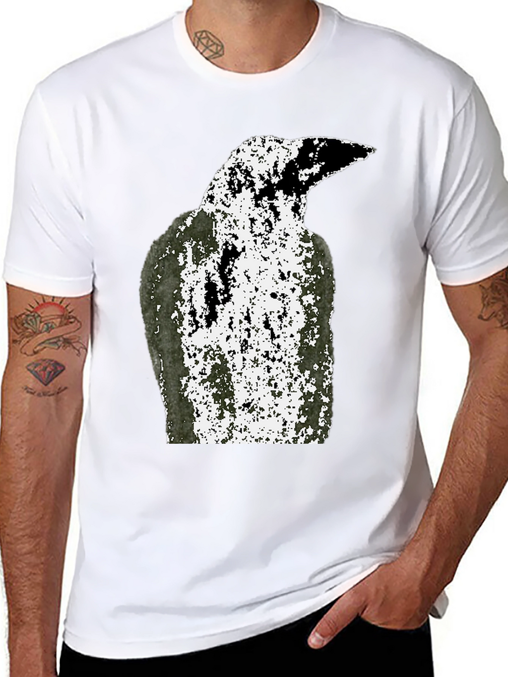 Grunge Raven Graphic Tee - Black Cotton T-Shirt