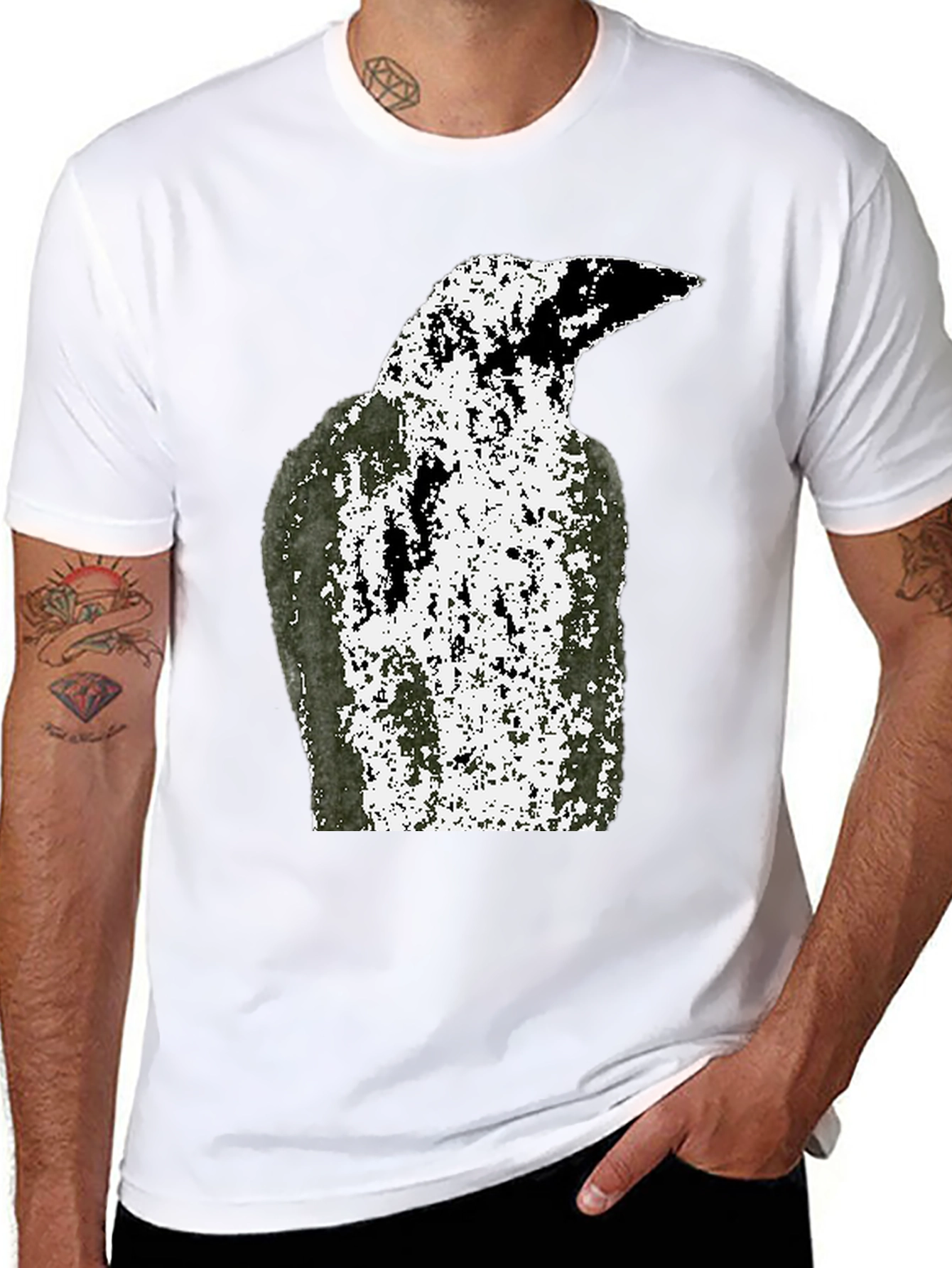 Grunge Raven Graphic Tee - Black Cotton T-Shirt