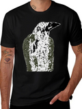 Grunge Raven Graphic Tee - Black Cotton T-Shirt