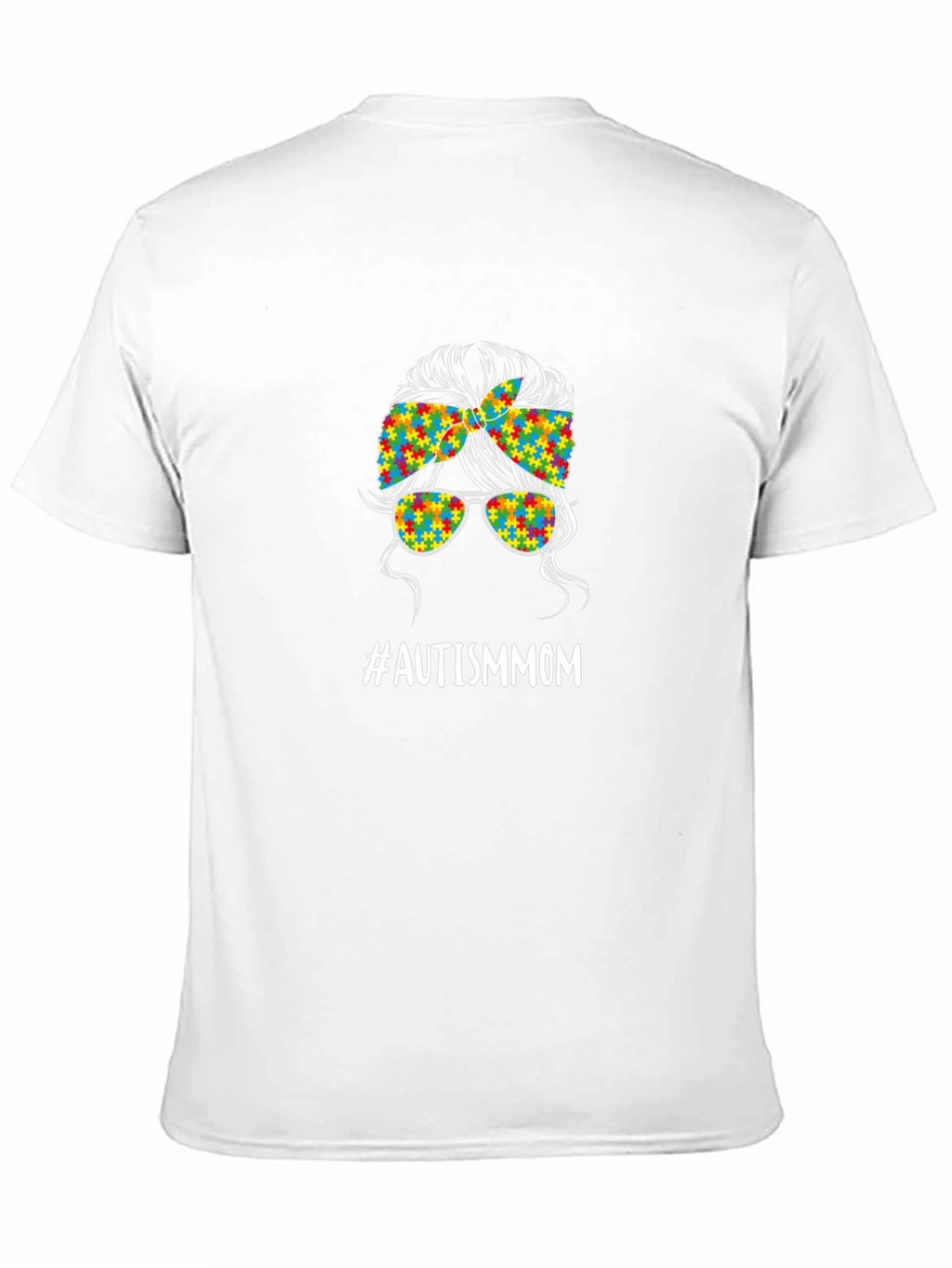 Autism Mom Messy Bun T-Shirt - Puzzle Piece Design