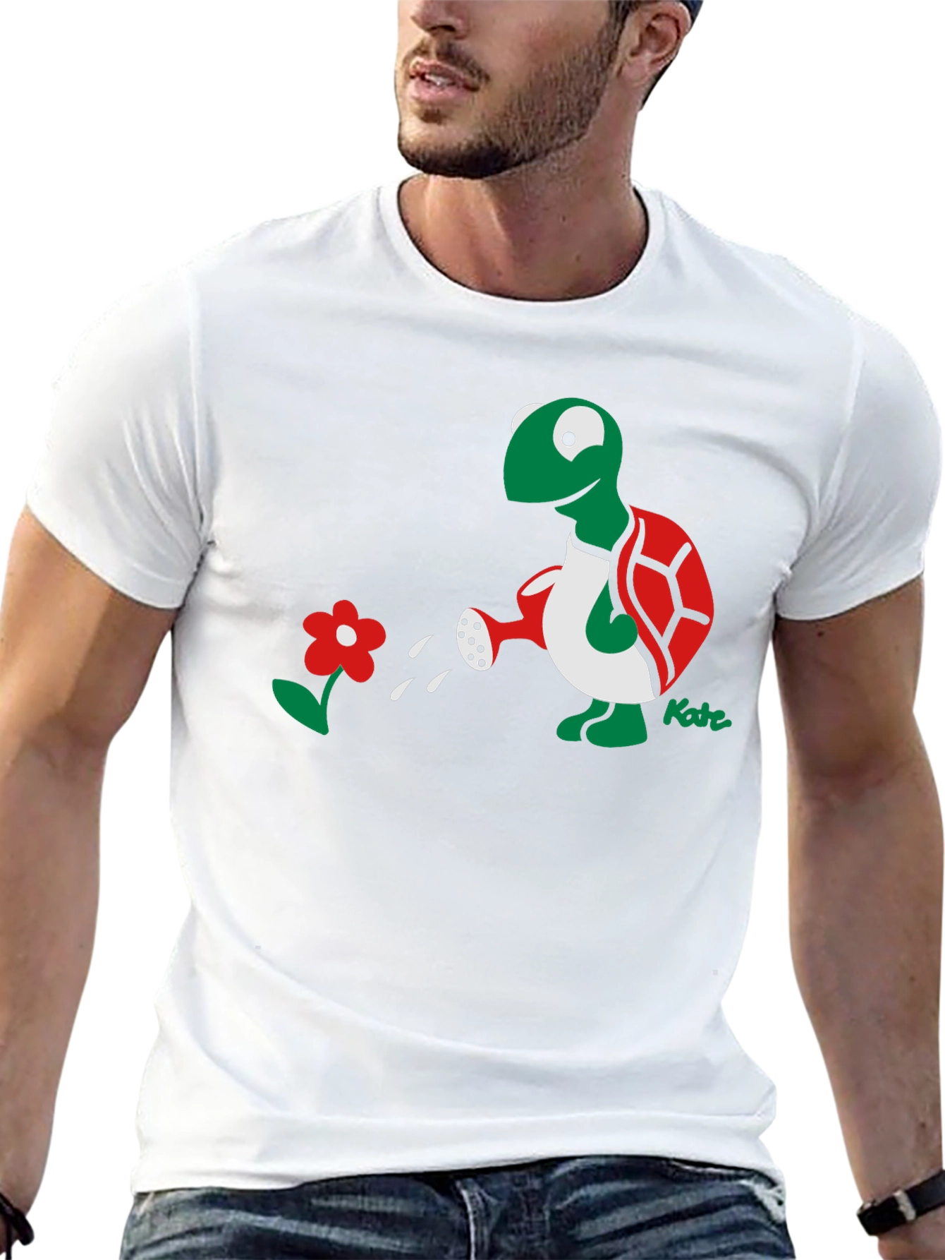 Whimsical Turtle Watering Flower Graphic Tee