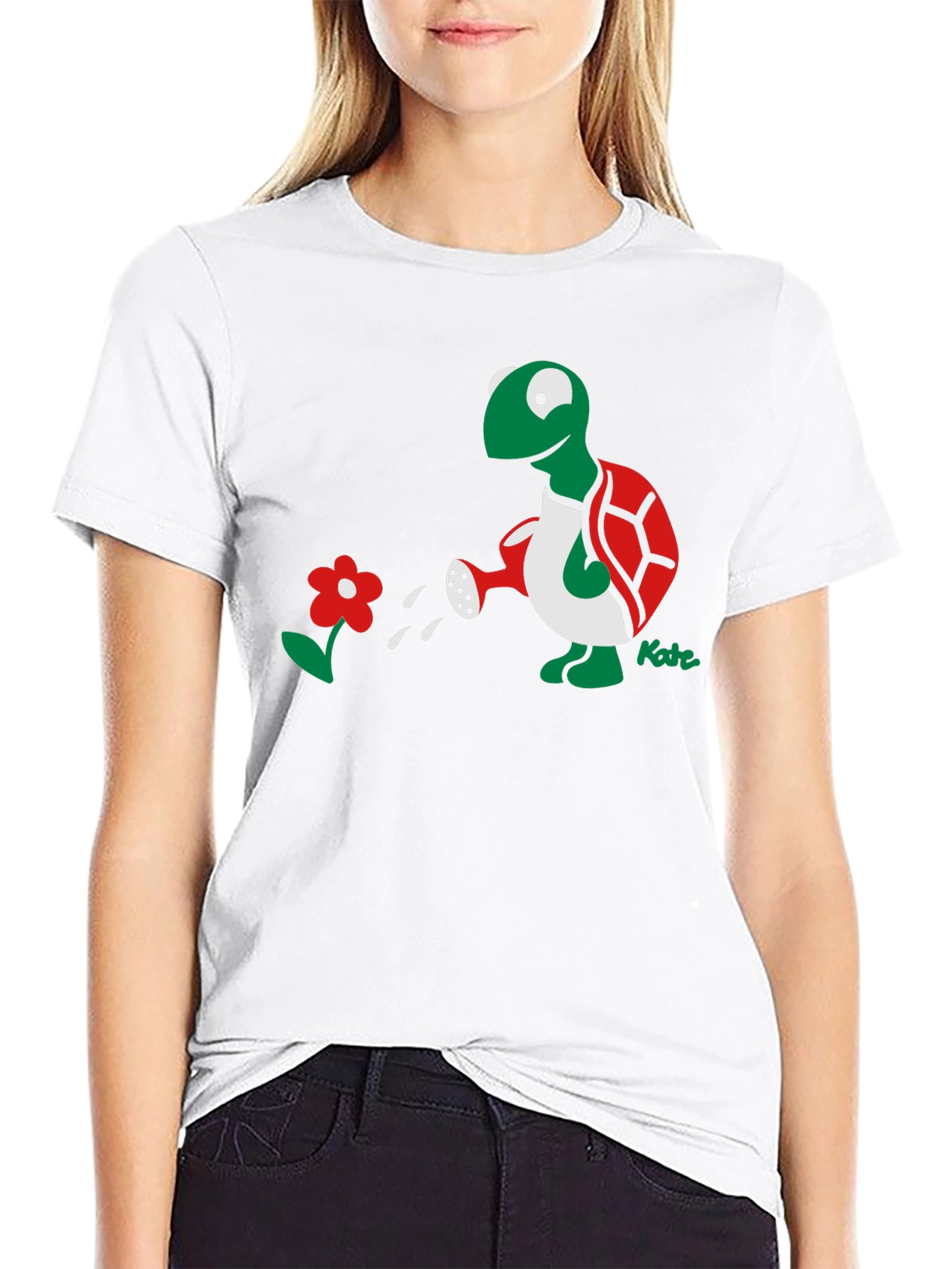 Whimsical Turtle Watering Flower Graphic Tee