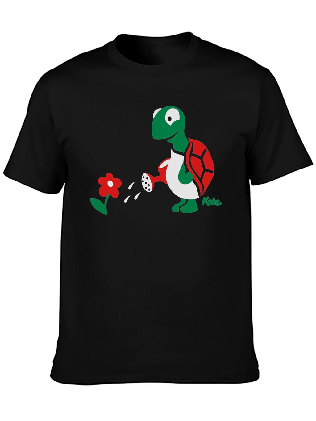Whimsical Turtle Watering Flower Graphic Tee
