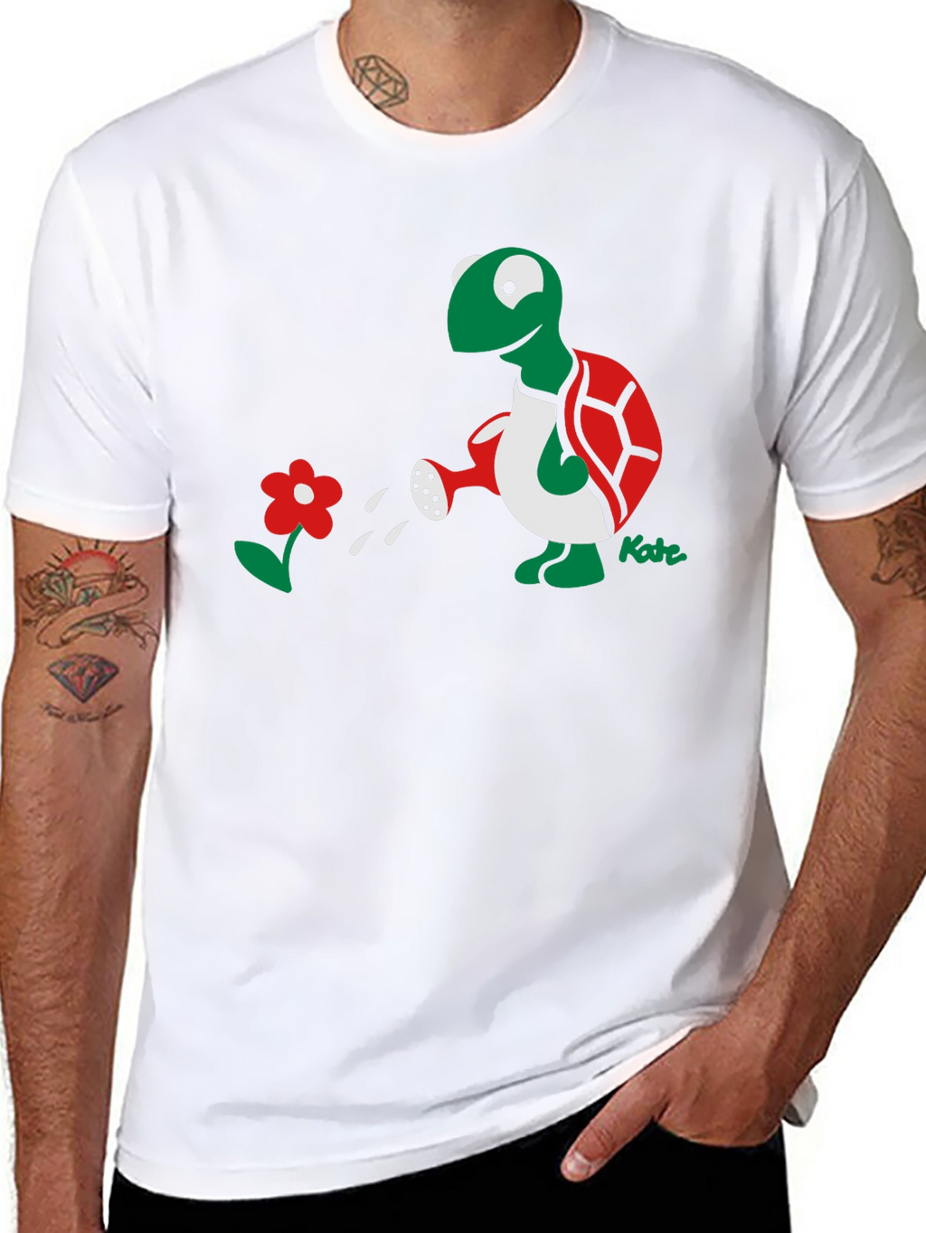 Whimsical Turtle Watering Flower Graphic Tee